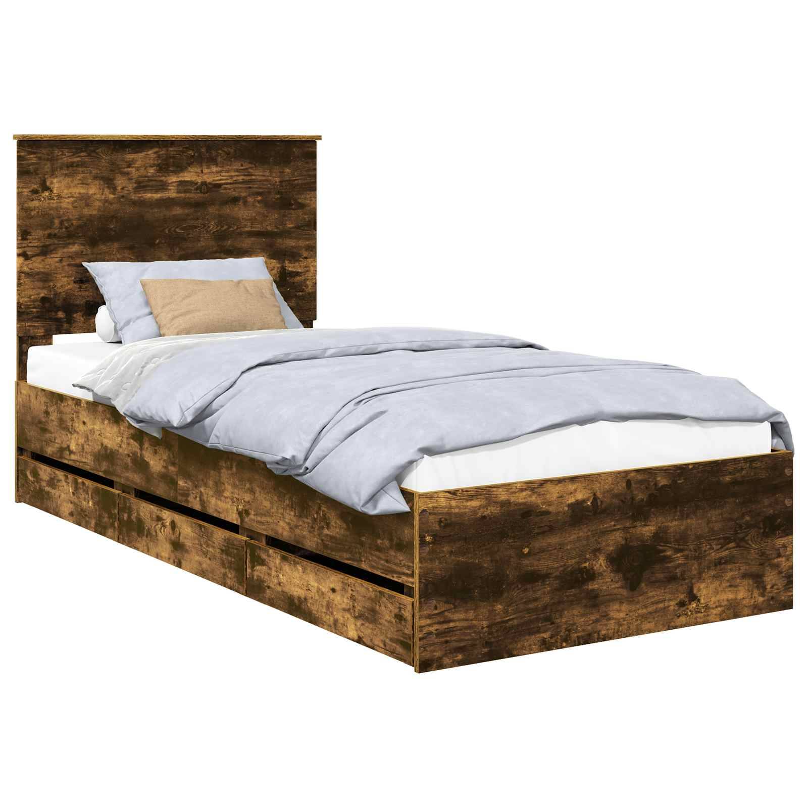vidaXL Bettrahmen Geräucherte Eiche 90 x 190 cm Ingenieurs Holz
