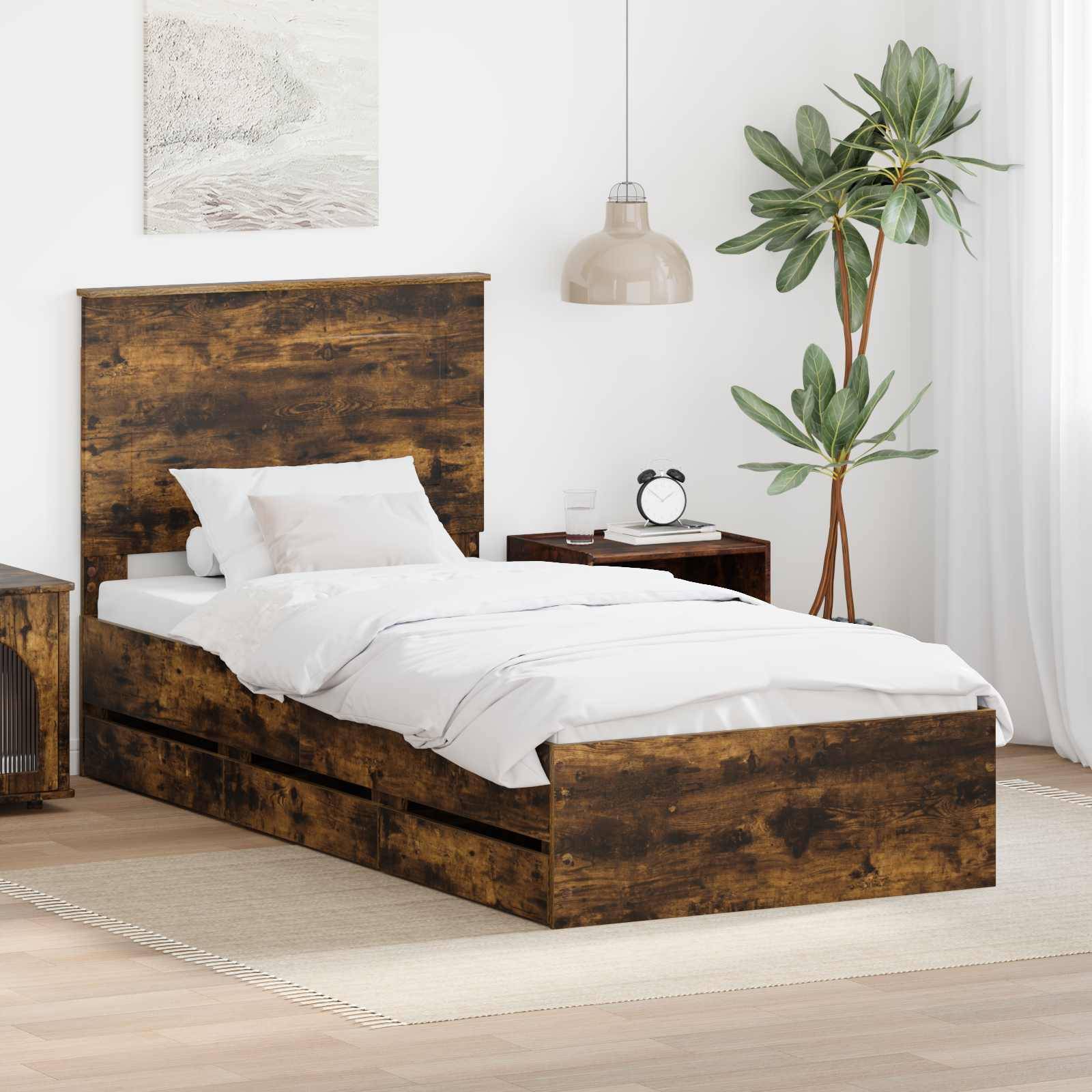 vidaXL Bettrahmen Geräucherte Eiche 90 x 190 cm Ingenieurs Holz