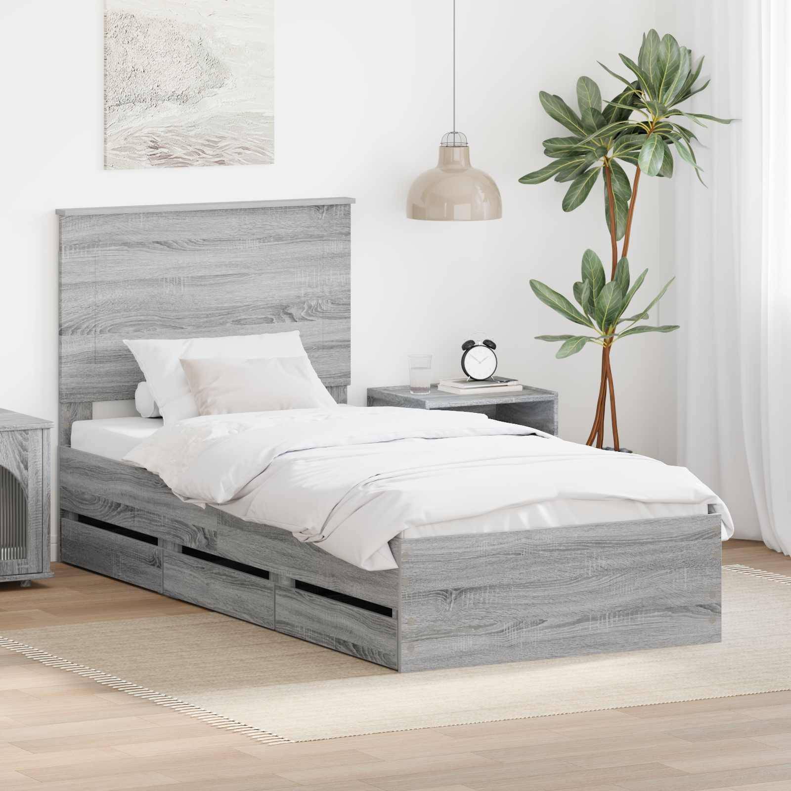 vidaXL Bettrahmen Graues Sonoma 75 x 190 cm Ingenieurs Holz