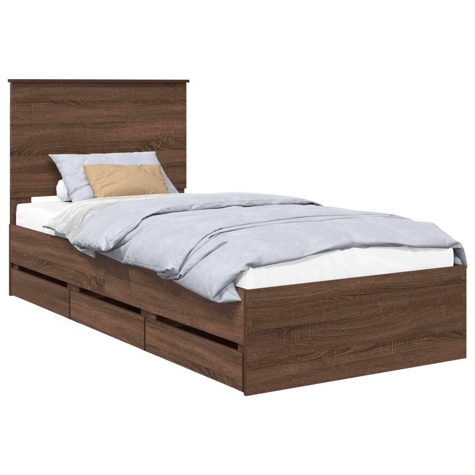 vidaXL Bettrahmen Braun Eichen-Optik 90 x 190 cm Ingenieurs Holz