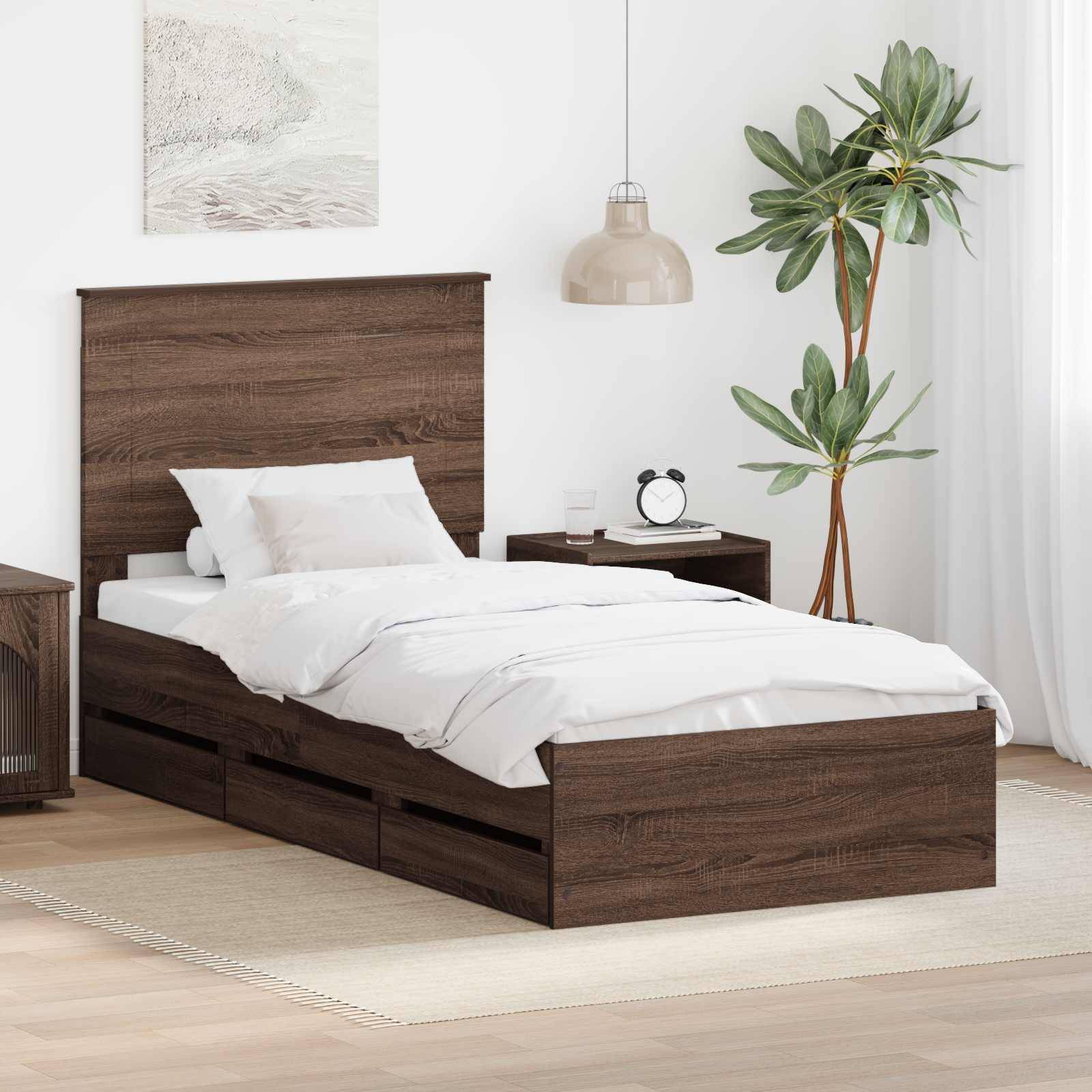 vidaXL Bettrahmen Braun Eichen-Optik 90 x 190 cm Ingenieurs Holz