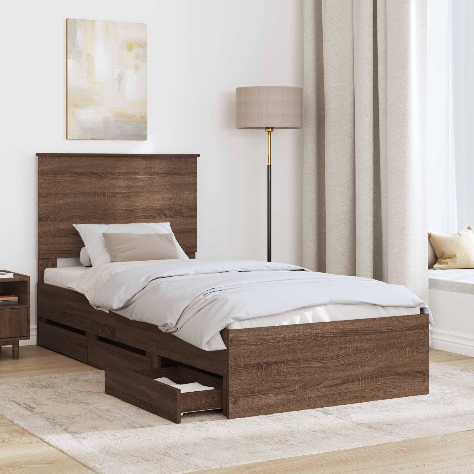 vidaXL Bettrahmen Braun Eichen-Optik 90 x 190 cm Ingenieurs Holz
