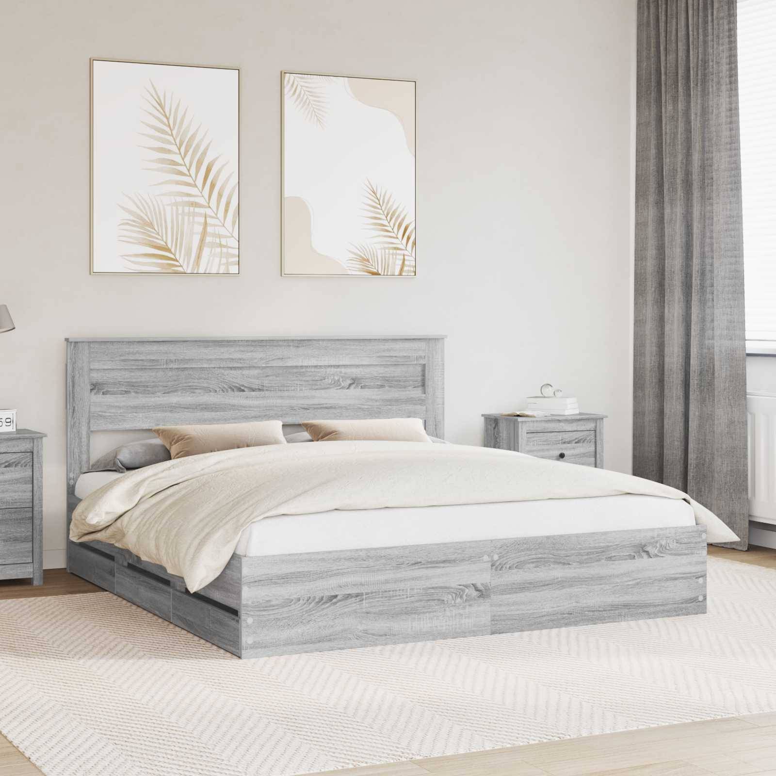 vidaXL Bettrahmen Graues Sonoma 180 x 200 cm Ingenieurs Holz