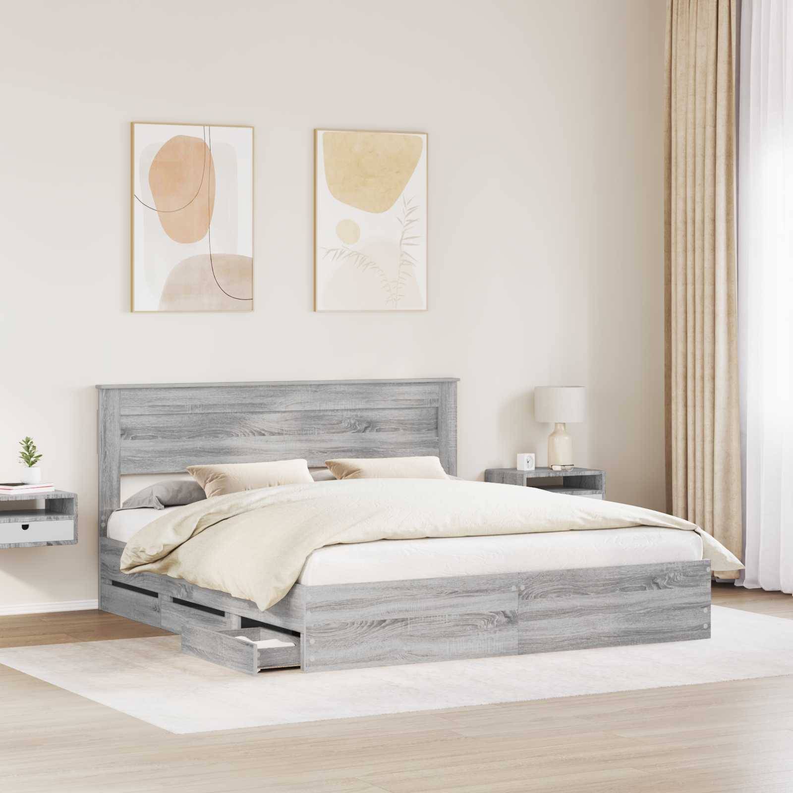vidaXL Bettrahmen Graues Sonoma 200 x 200 cm Ingenieurs Holz