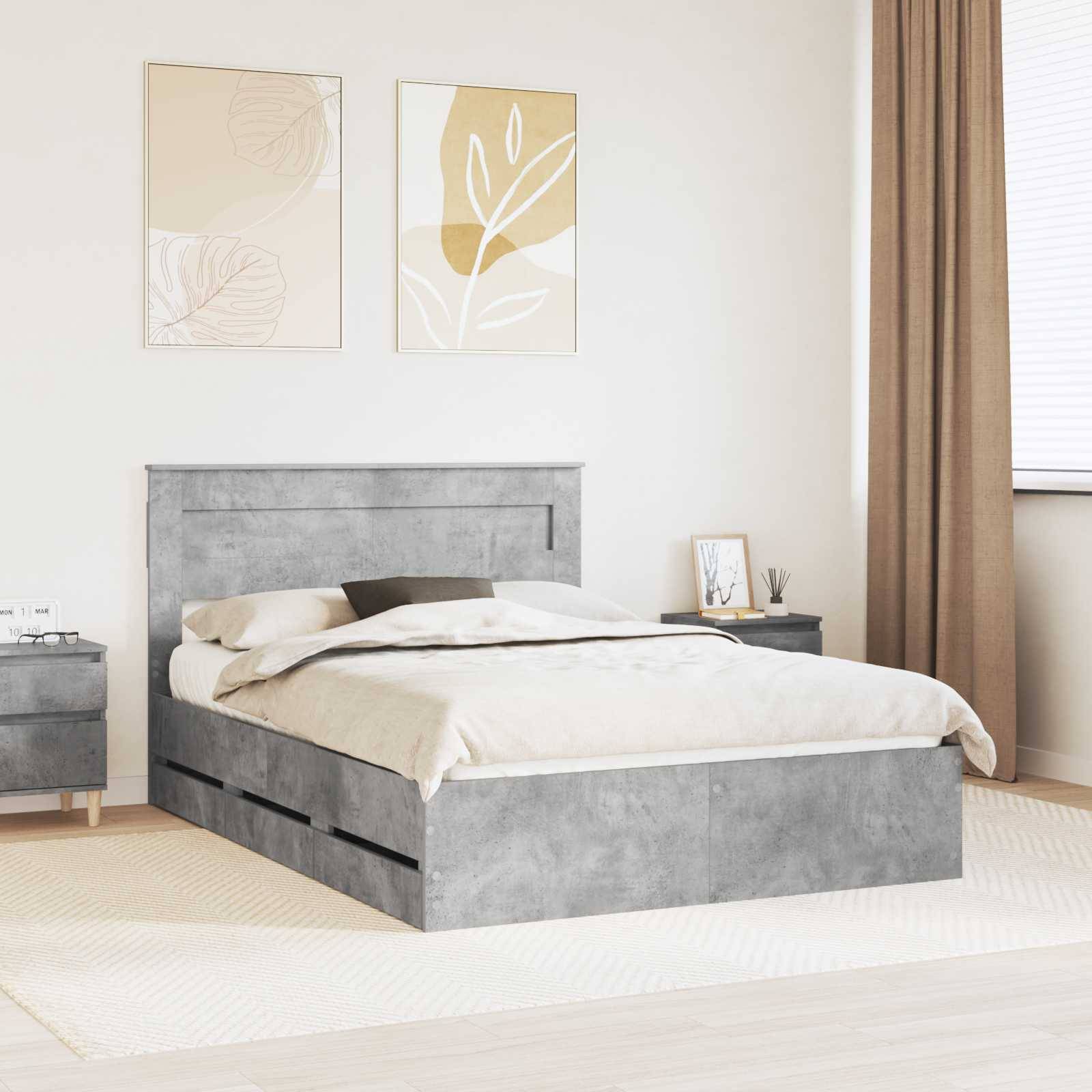 vidaXL Bettrahmen mit Kopfteil Beton Grau 160 x 200 cm Ingenieurs Holz