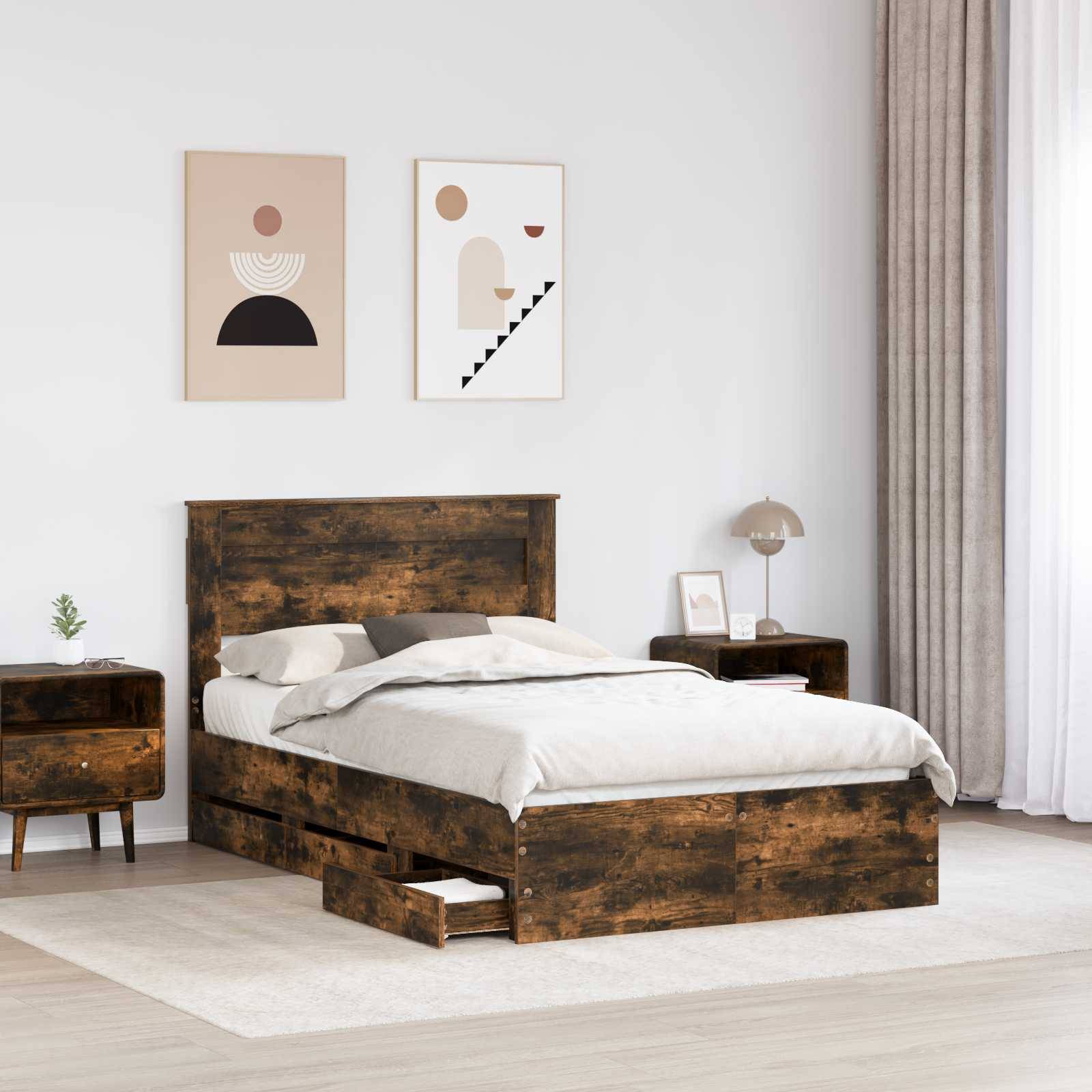 vidaXL Bettrahmen Geräucherte Eiche 135 x 190 cm Ingenieurs Holz