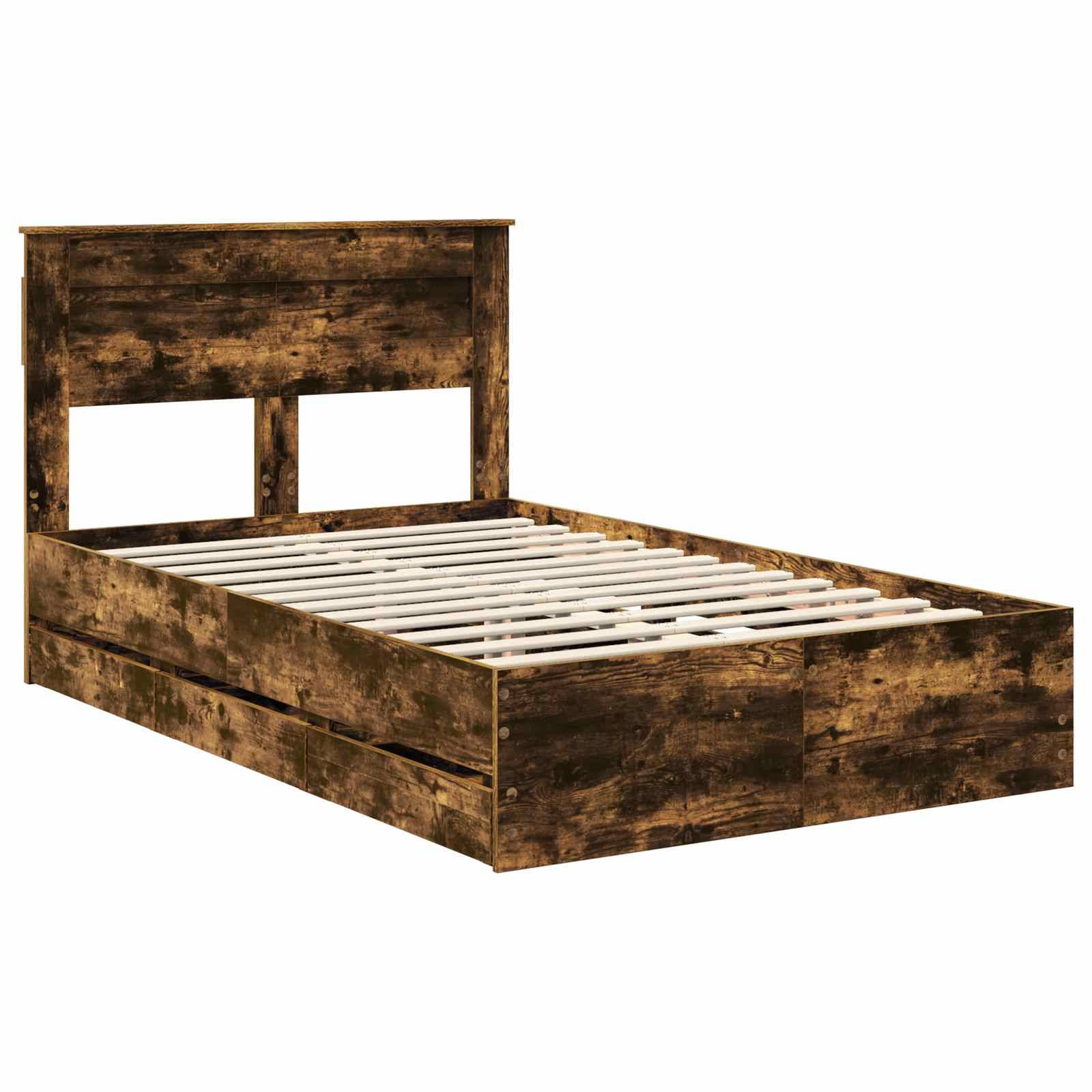 vidaXL Bettrahmen Geräucherte Eiche 135 x 190 cm Ingenieurs Holz