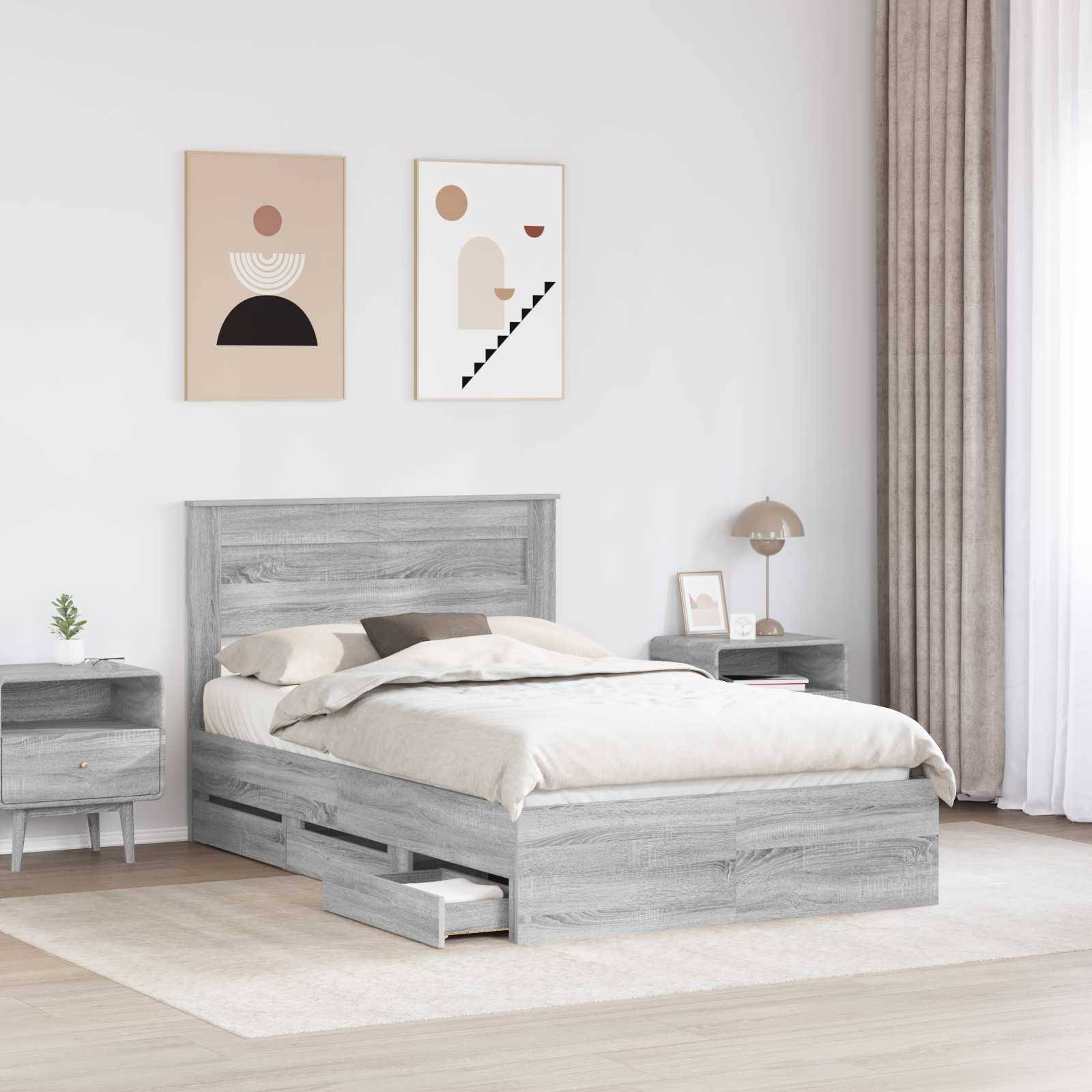 vidaXL Bettrahmen Graues Sonoma 120 x 190 cm Ingenieurs Holz