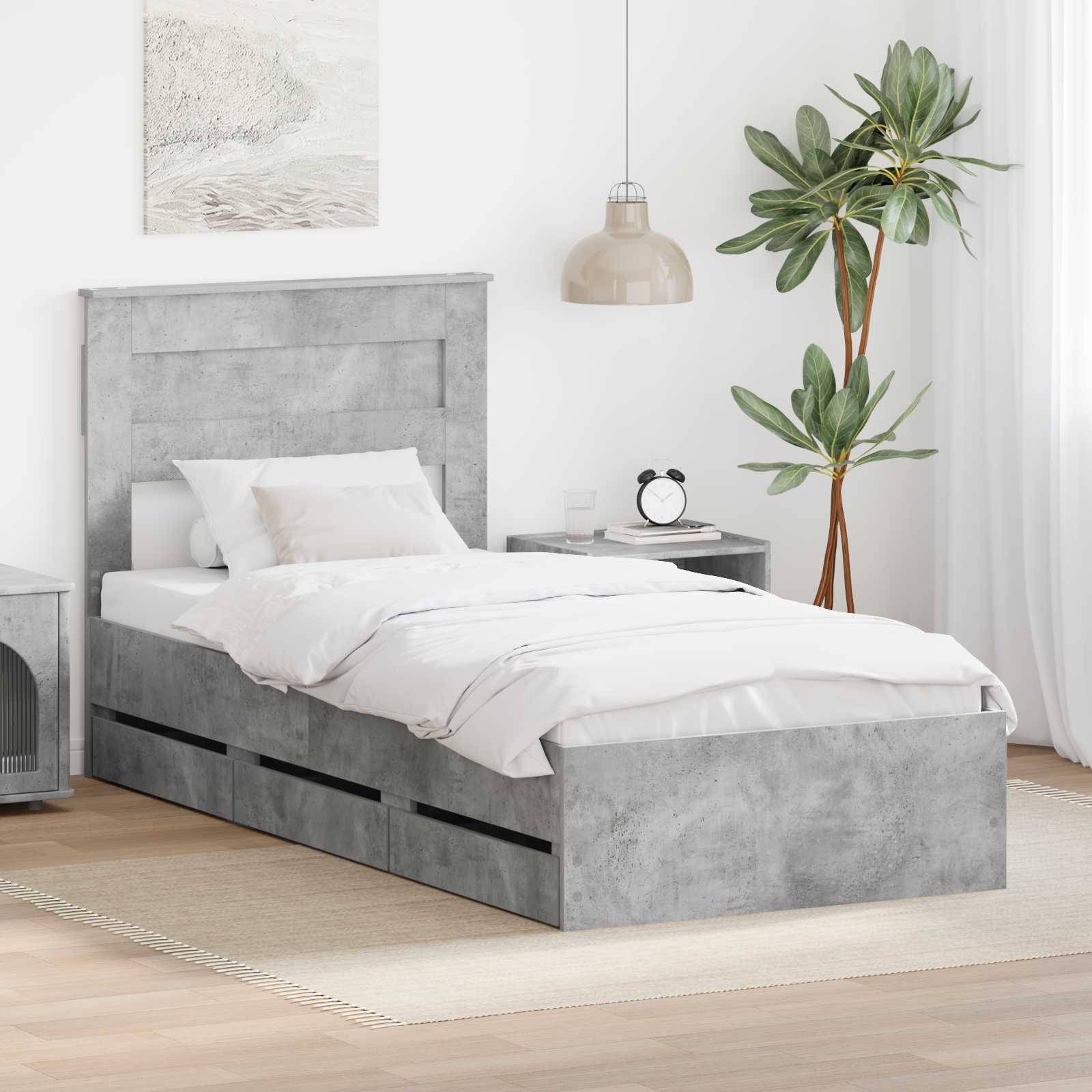vidaXL Bettrahmen mit Kopfteil Beton Grau 90 x 200 cm Ingenieurs Holz