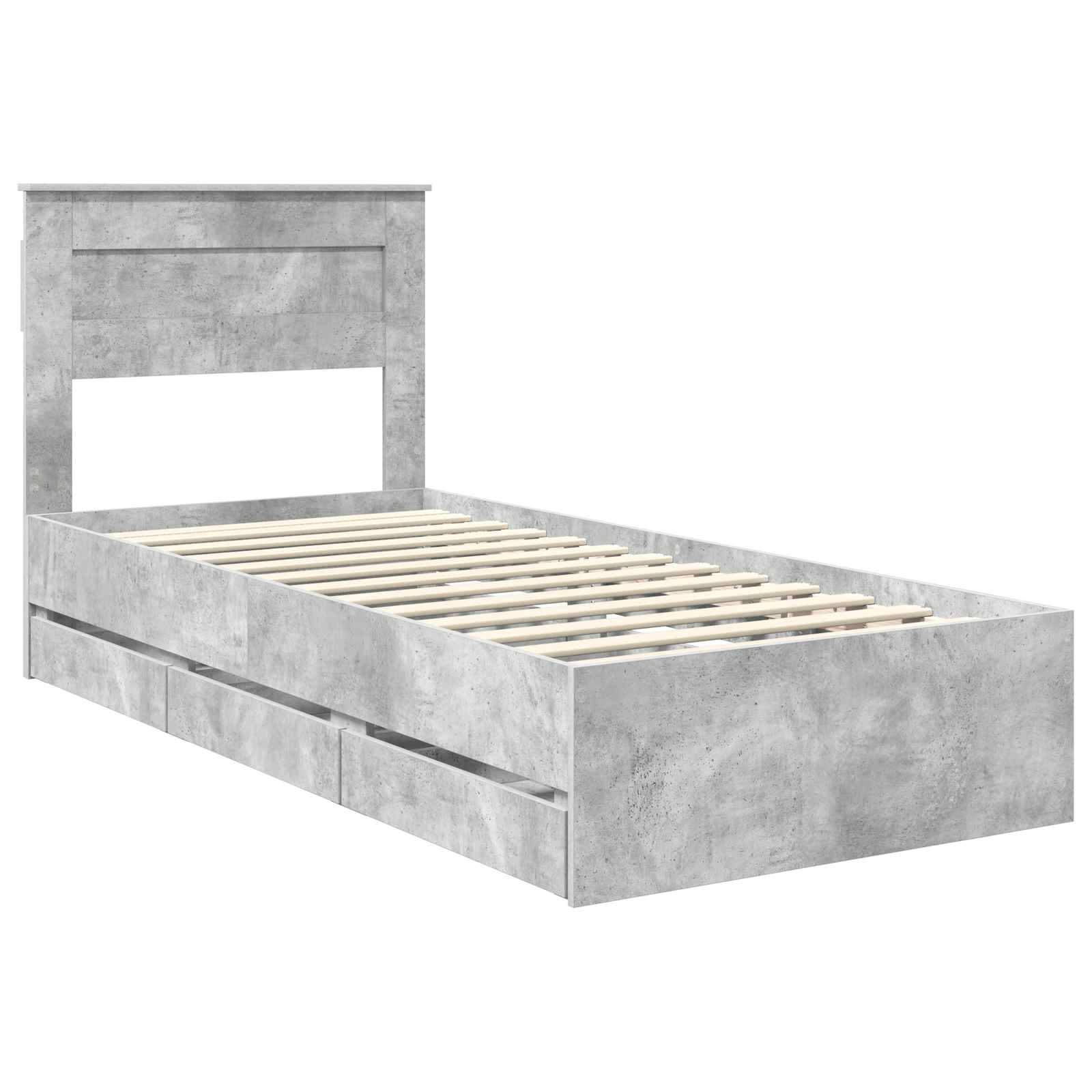 vidaXL Bettrahmen mit Kopfteil Beton Grau 90 x 190 cm Ingenieurs Holz