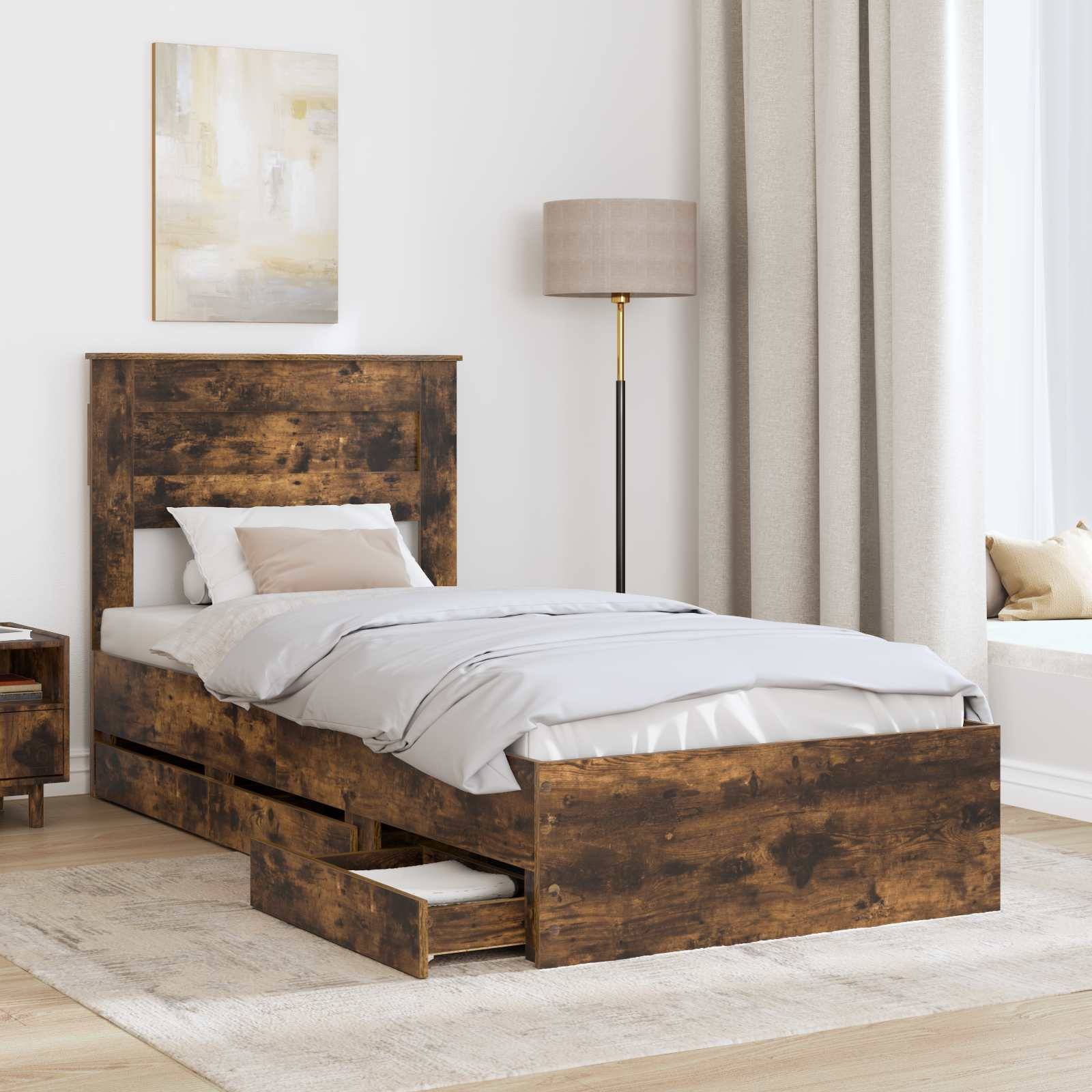 vidaXL Bettrahmen Geräucherte Eiche 100 x 200 cm Ingenieurs Holz