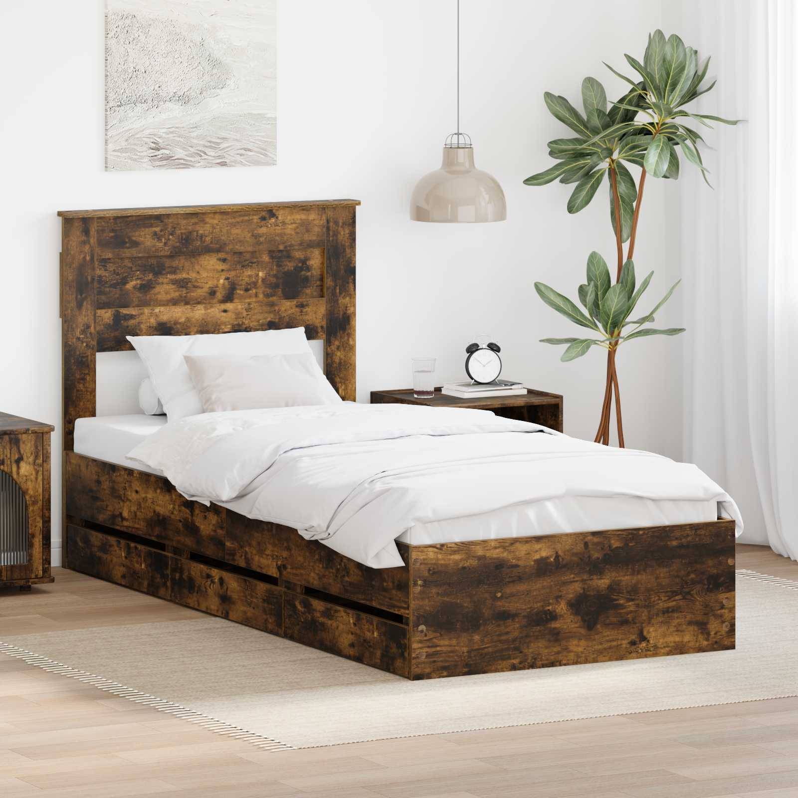 vidaXL Bettrahmen Geräucherte Eiche 75 x 190 cm Ingenieurs Holz