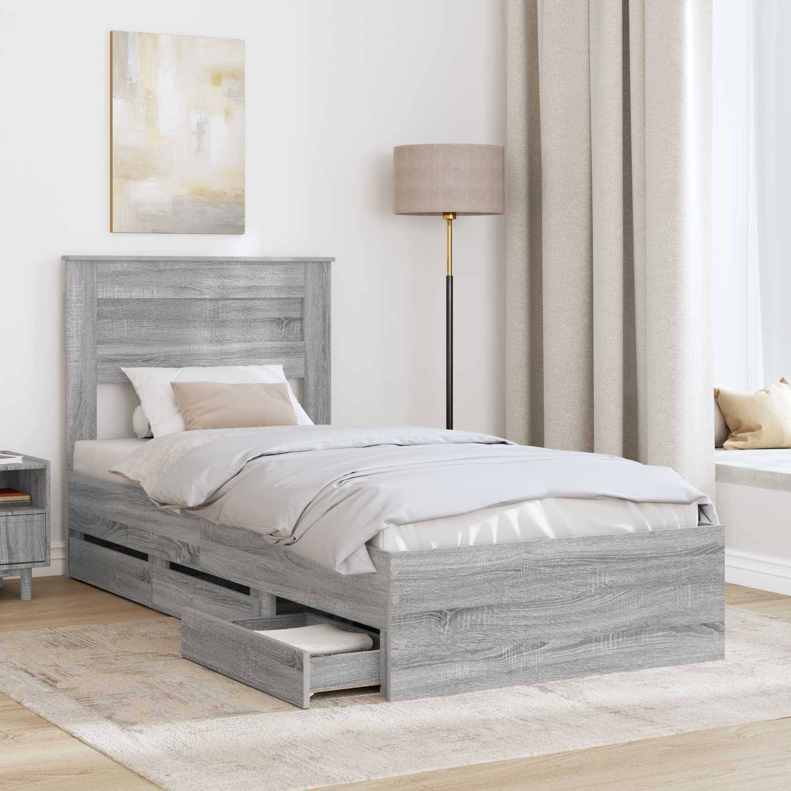 vidaXL Bettrahmen Graues Sonoma 90 x 190 cm Ingenieurs Holz
