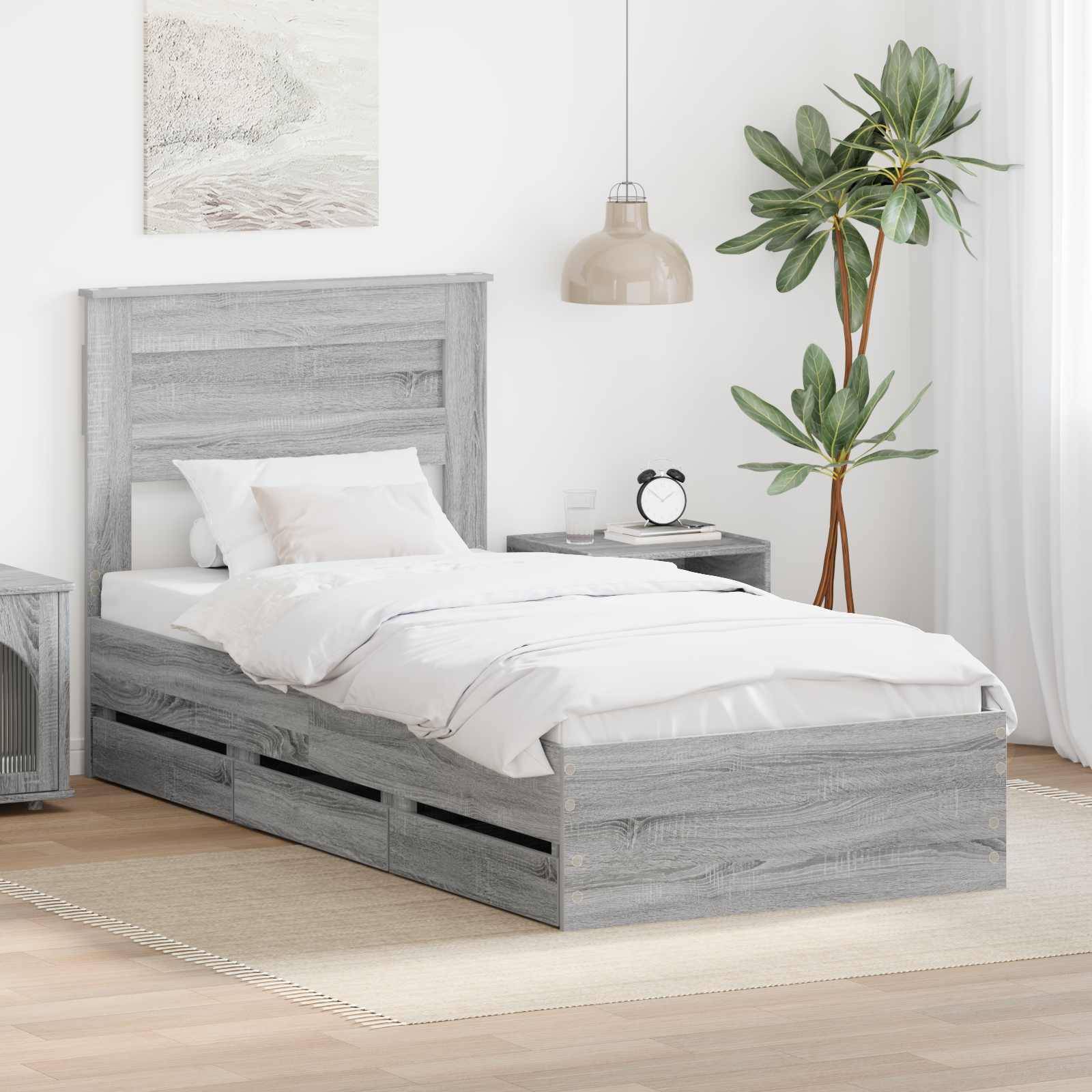 vidaXL Bettrahmen Graues Sonoma 90 x 190 cm Ingenieurs Holz