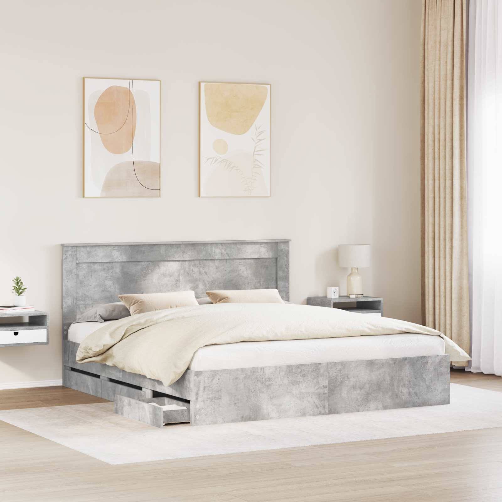 vidaXL Bettrahmen mit Kopfteil Beton Grau 180 x 200 cm Ingenieurs Holz