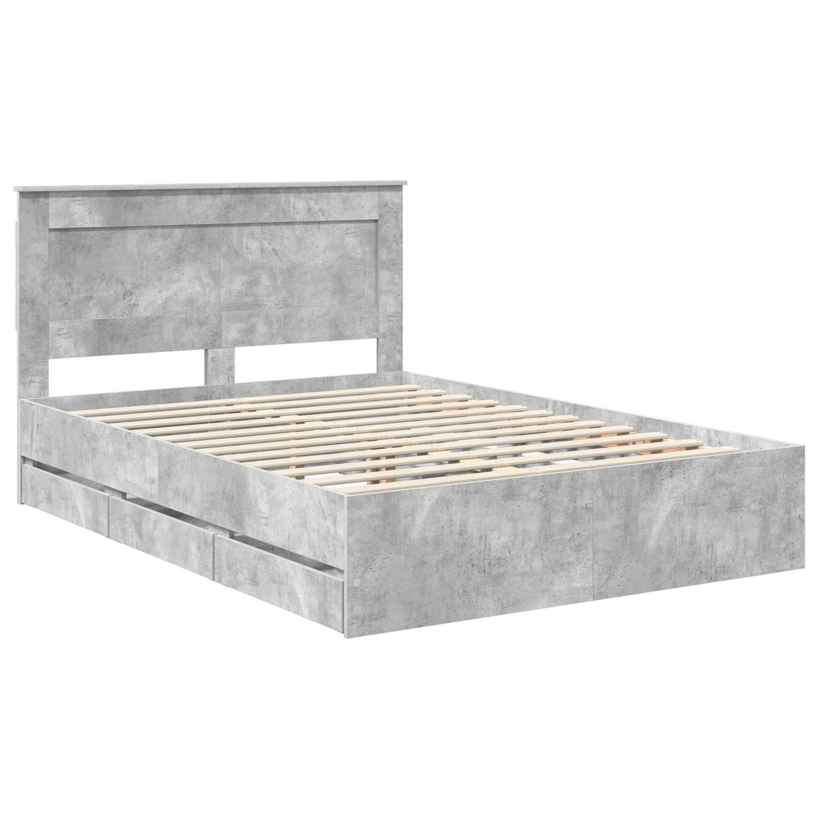 vidaXL Bettrahmen mit Kopfteil Beton Grau 150 x 200 cm Ingenieurs Holz