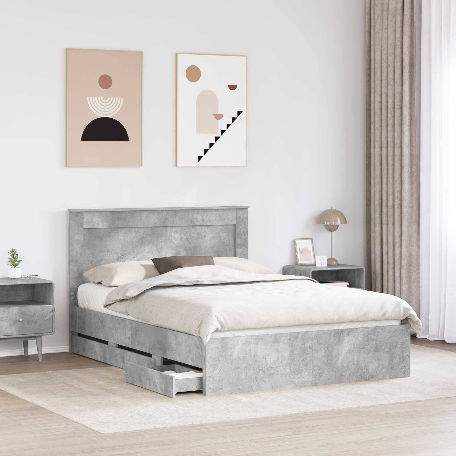 vidaXL Bettrahmen mit Kopfteil Beton Grau 160 x 200 cm Ingenieurs Holz