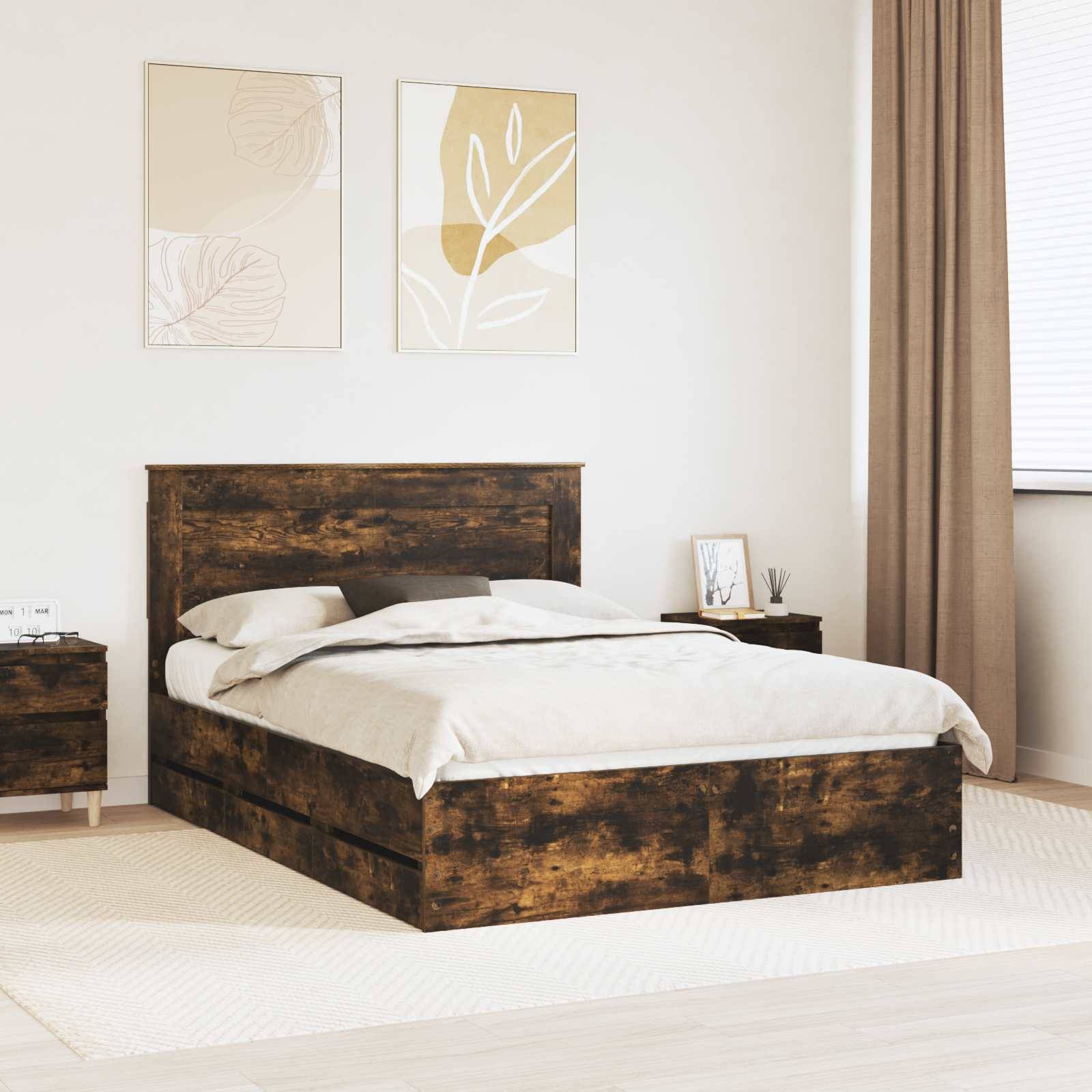 vidaXL Bettrahmen Geräucherte Eiche 140 x 190 cm Ingenieurs Holz