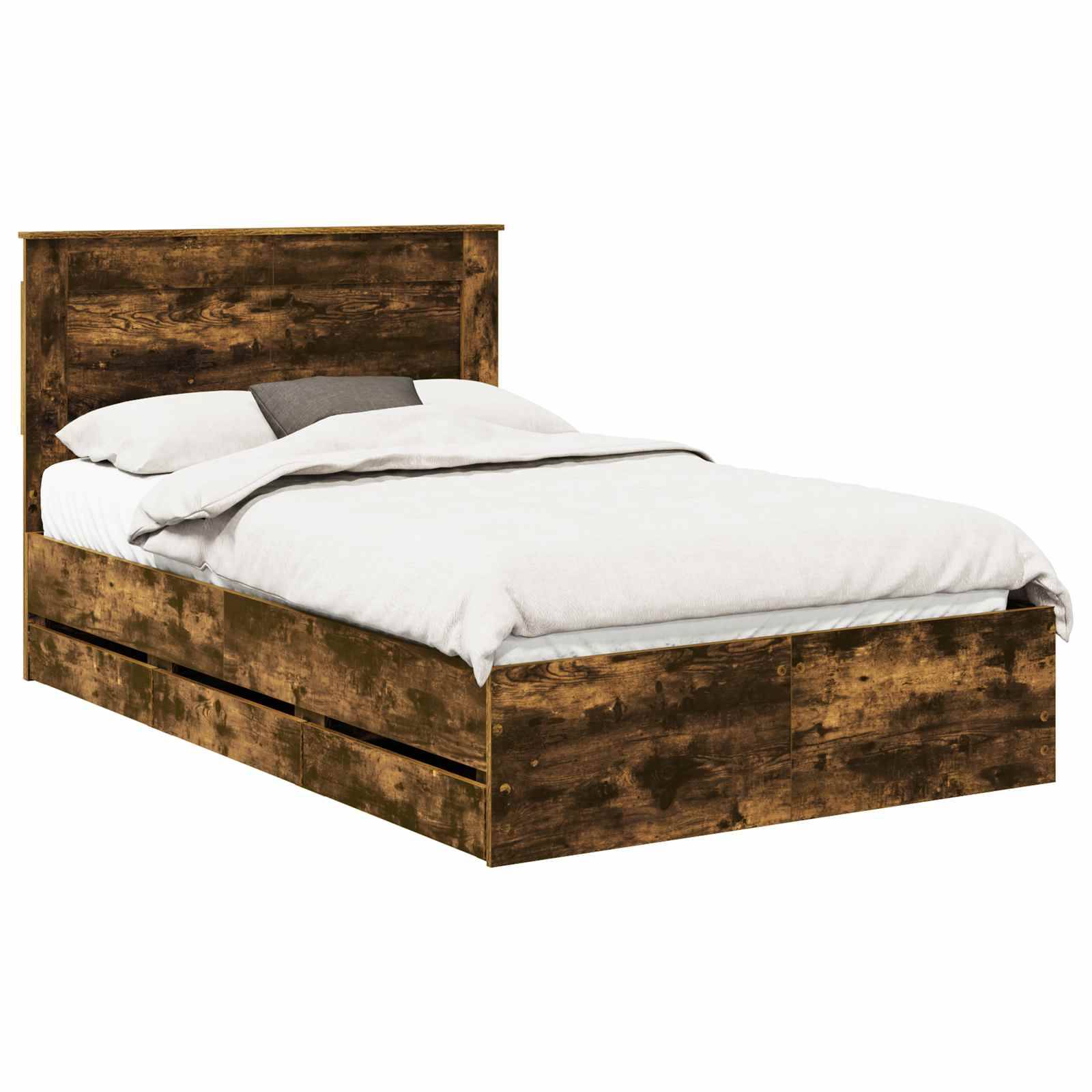 vidaXL Bettrahmen Geräucherte Eiche 135 x 190 cm Ingenieurs Holz