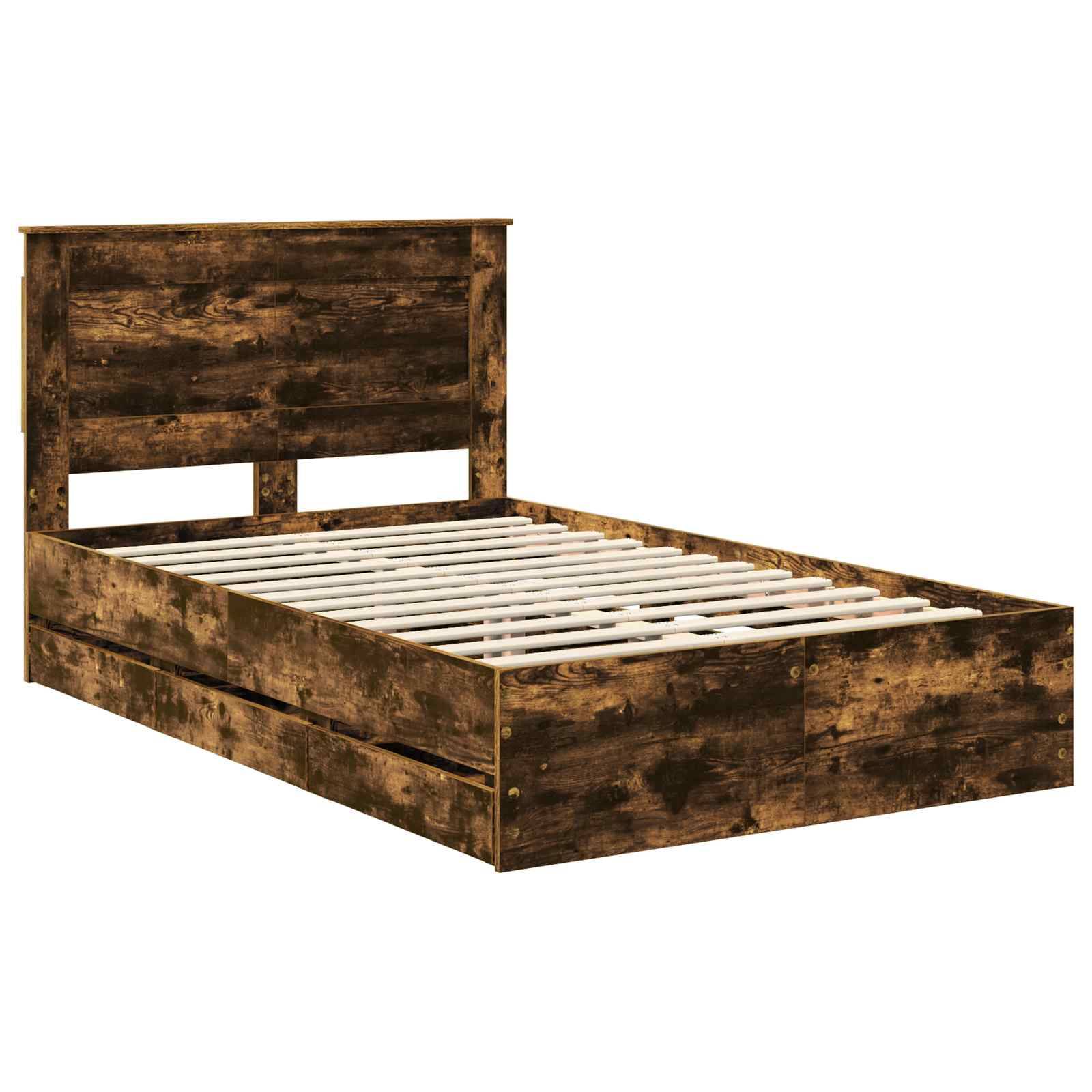 vidaXL Bettrahmen Geräucherte Eiche 135 x 190 cm Ingenieurs Holz