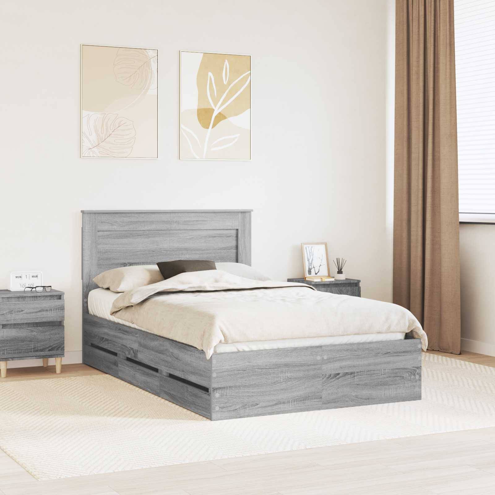 vidaXL Bettrahmen Graues Sonoma 120 x 190 cm Ingenieurs Holz