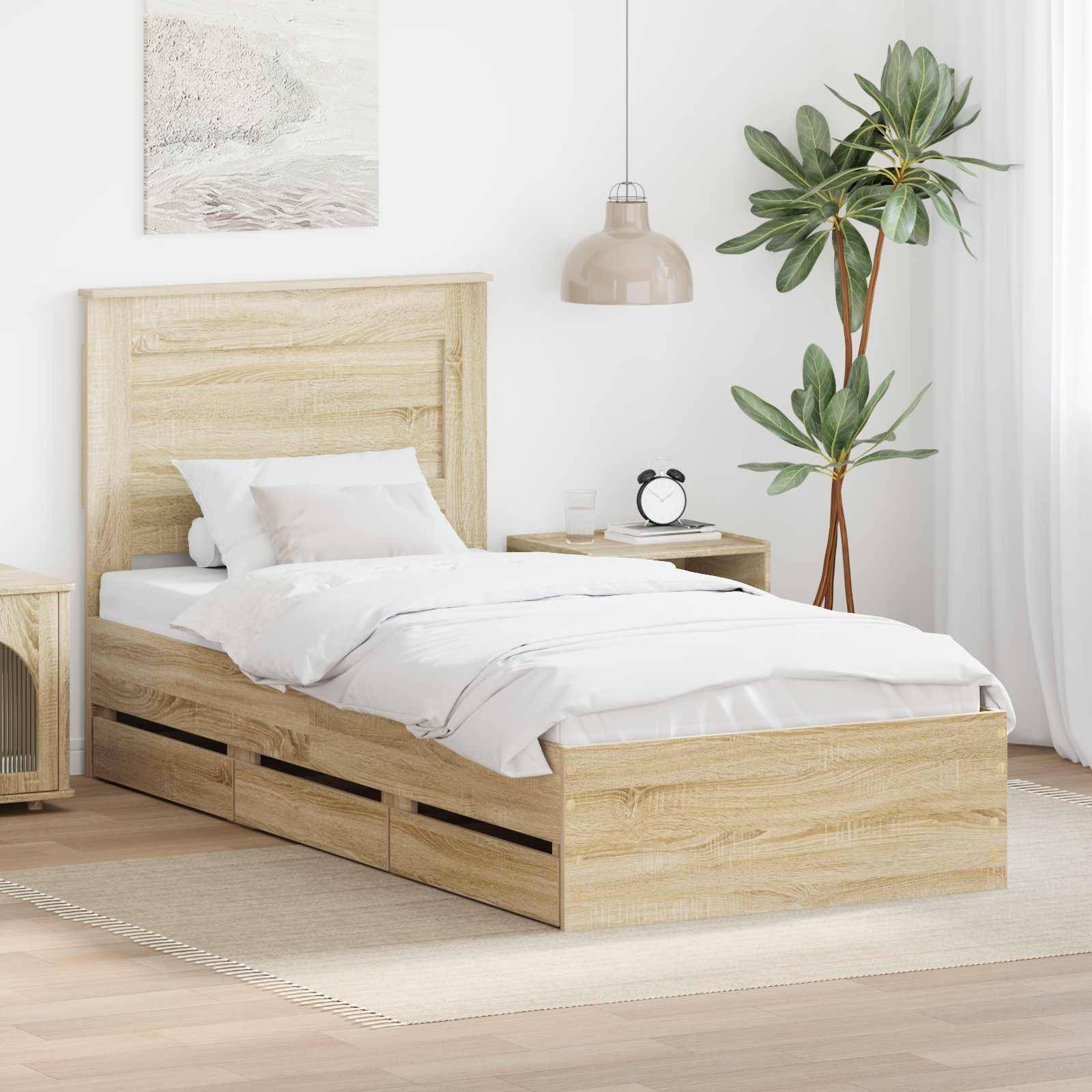 vidaXL Bettrahmen Sonoma-Eiche 75 x 190 cm Ingenieurs Holz
