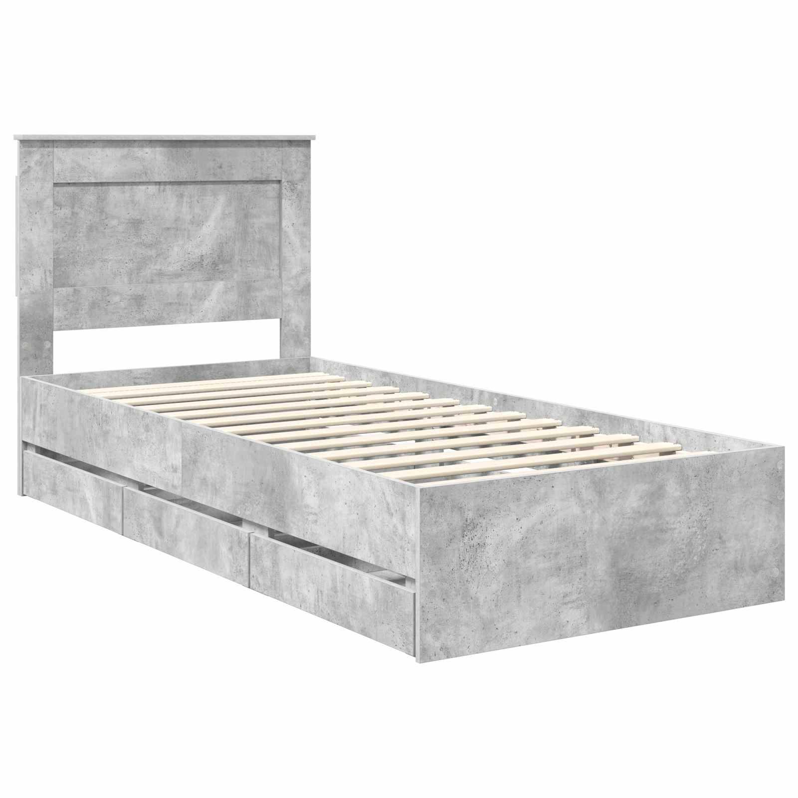 vidaXL Bettrahmen mit Kopfteil Beton Grau 90 x 190 cm Ingenieurs Holz