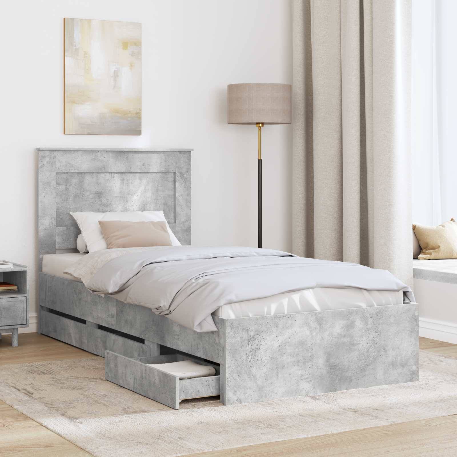 vidaXL Bettrahmen mit Kopfteil Beton Grau 90 x 200 cm Ingenieurs Holz