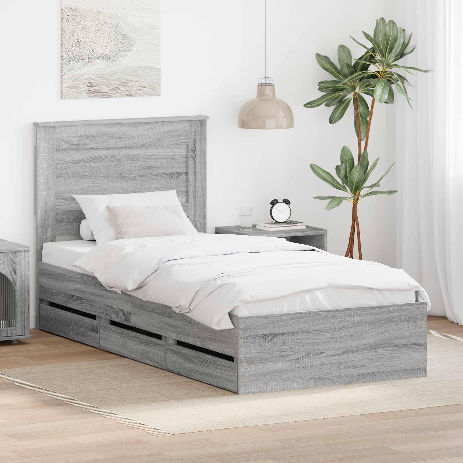 vidaXL Bettrahmen Graues Sonoma 100 x 200 cm Ingenieurs Holz