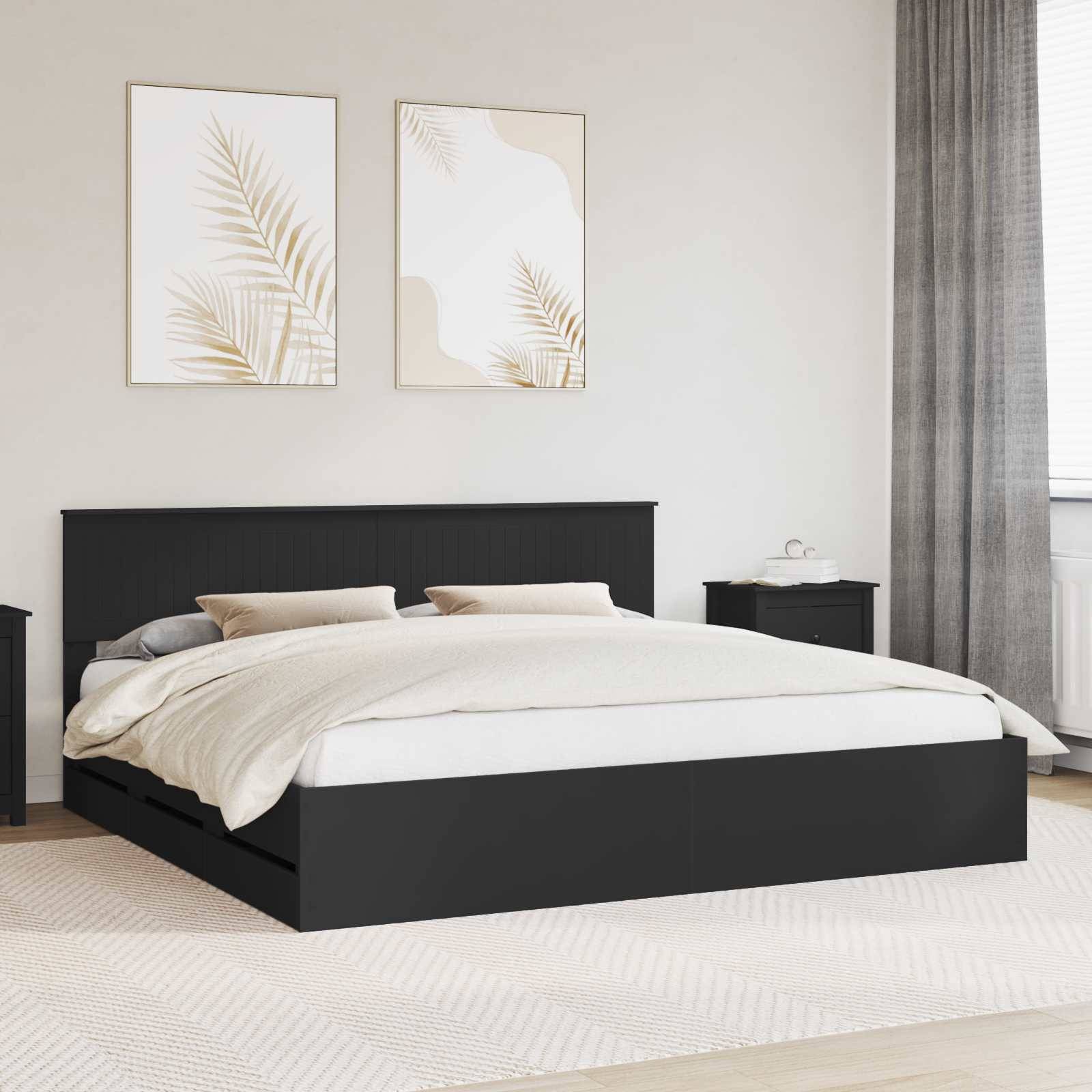 vidaXL Bettrahmen mit Schubladen Schwarz 200 x 200 cm Ingenieurs Holz