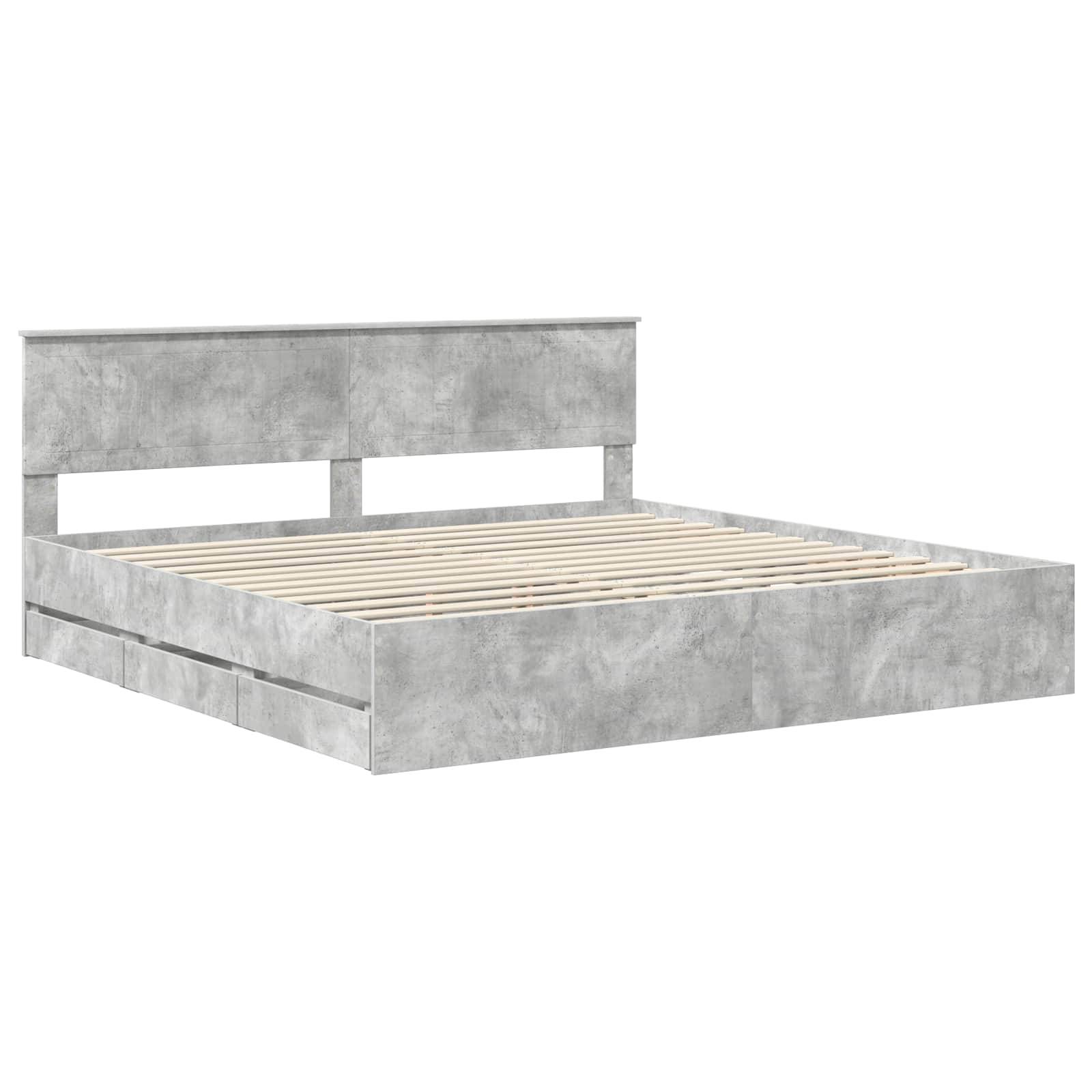 vidaXL Bettrahmen mit Kopfteil Beton Grau 200 x 200 cm Ingenieurs Holz