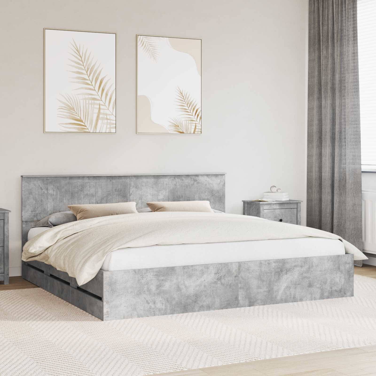 vidaXL Bettrahmen mit Kopfteil Beton Grau 200 x 200 cm Ingenieurs Holz