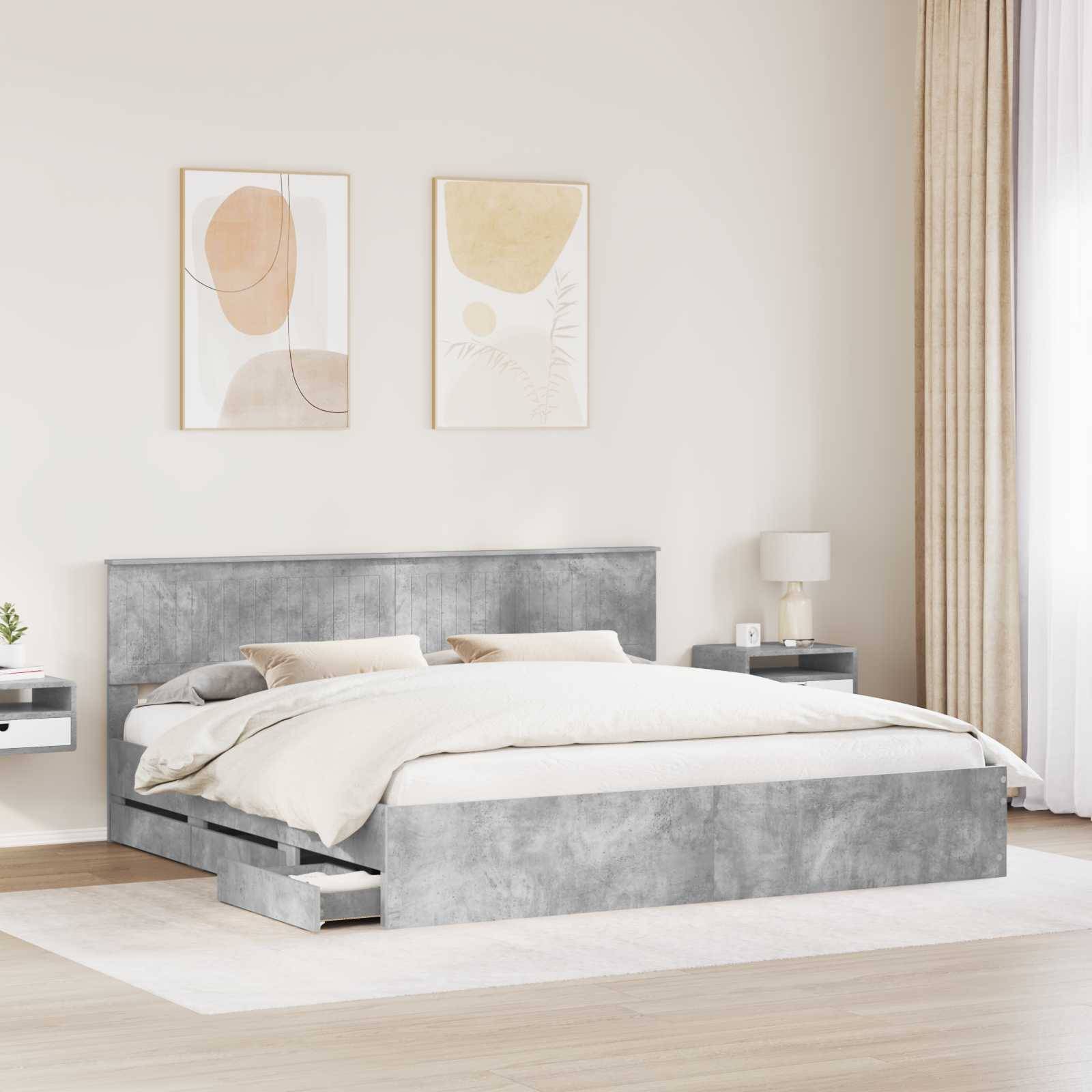 vidaXL Bettrahmen mit Kopfteil Beton Grau 200 x 200 cm Ingenieurs Holz