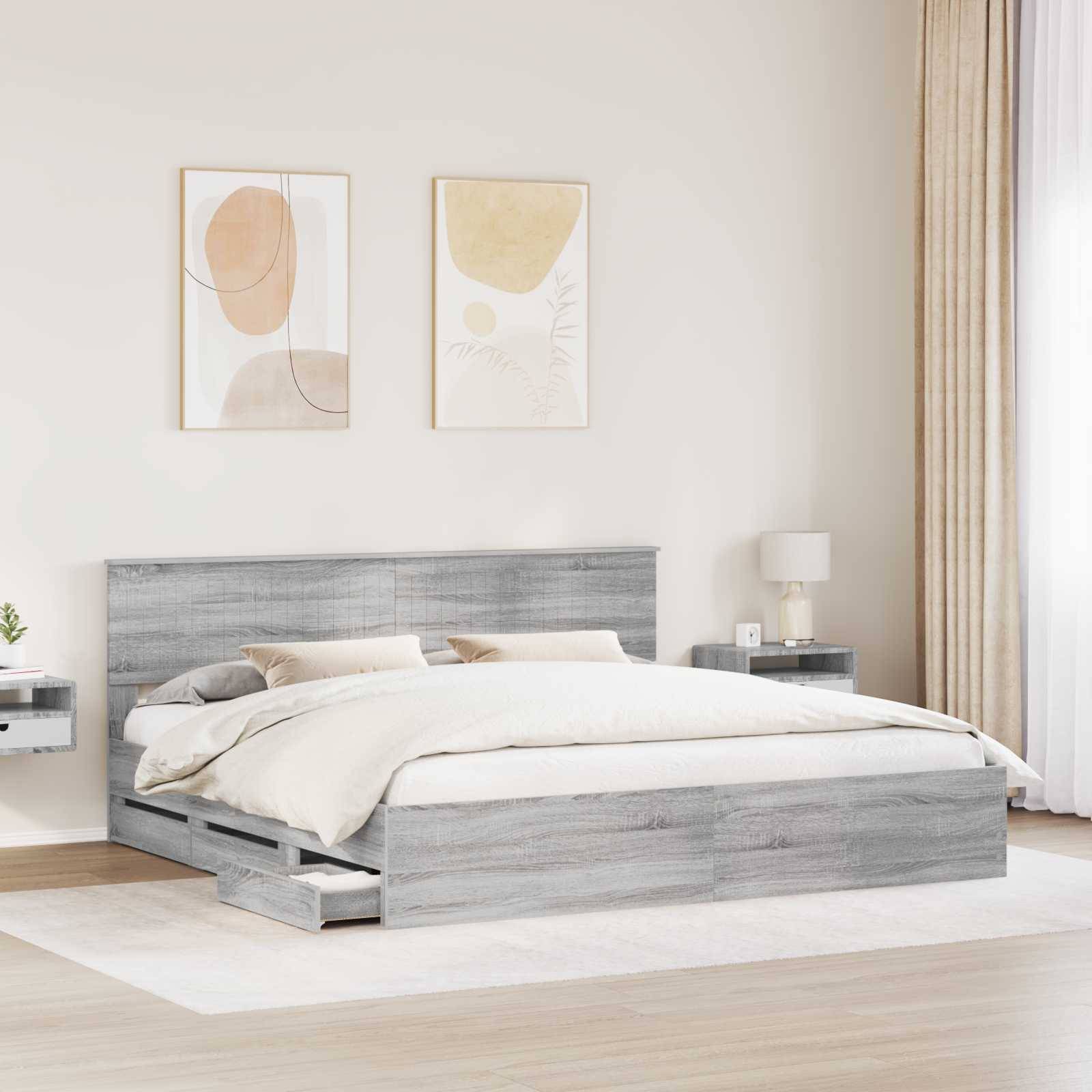 vidaXL Bettrahmen Graues Sonoma 200 x 200 cm Ingenieurs Holz