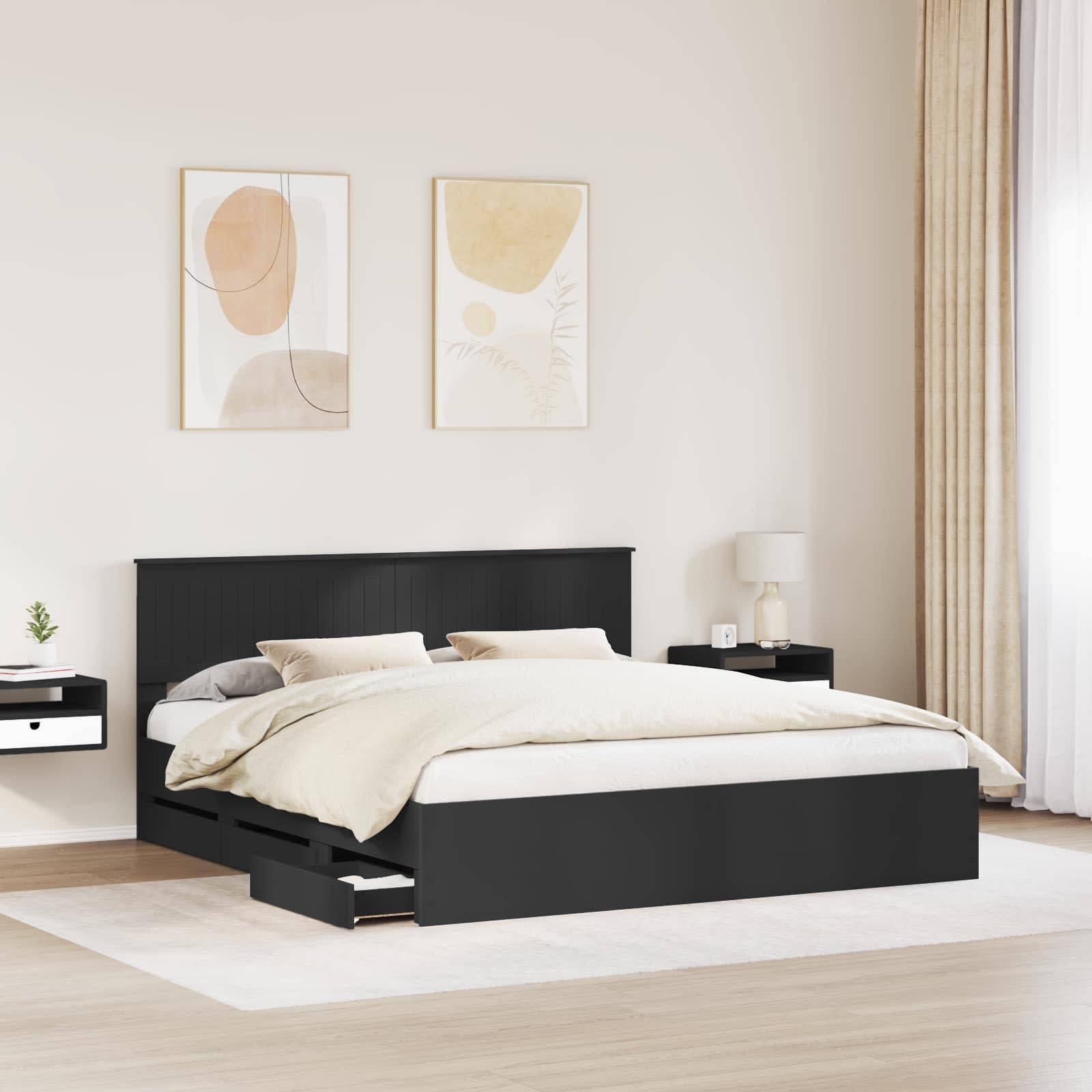 vidaXL Bettrahmen mit Schubladen Schwarz 180 x 200 cm Ingenieurs Holz