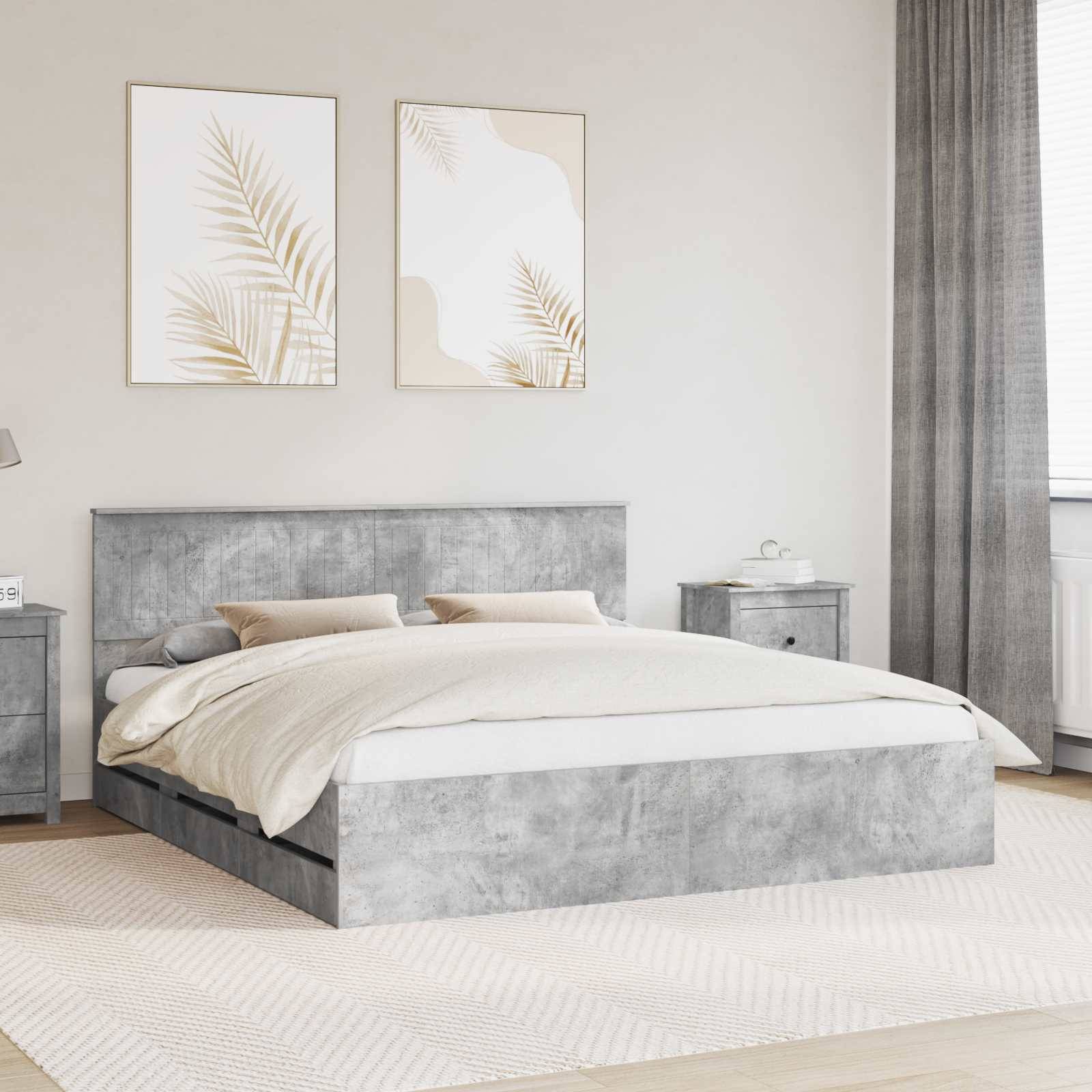 vidaXL Bettrahmen mit Kopfteil Beton Grau 180 x 200 cm Ingenieurs Holz