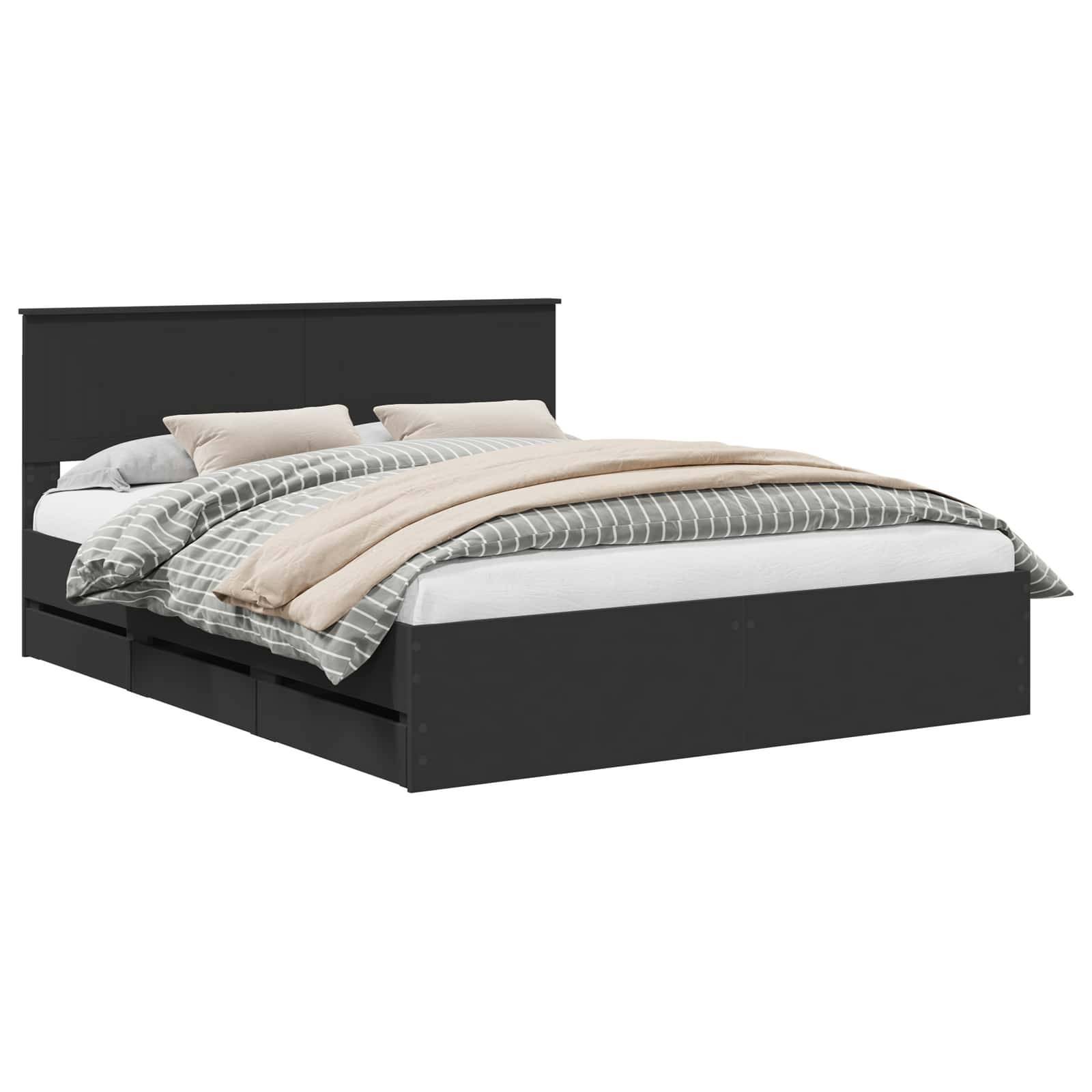 vidaXL Bettrahmen mit Schubladen Schwarz 160 x 200 cm Ingenieurs Holz