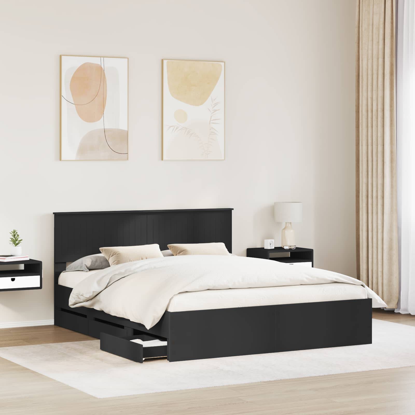 vidaXL Bettrahmen mit Schubladen Schwarz 160 x 200 cm Ingenieurs Holz