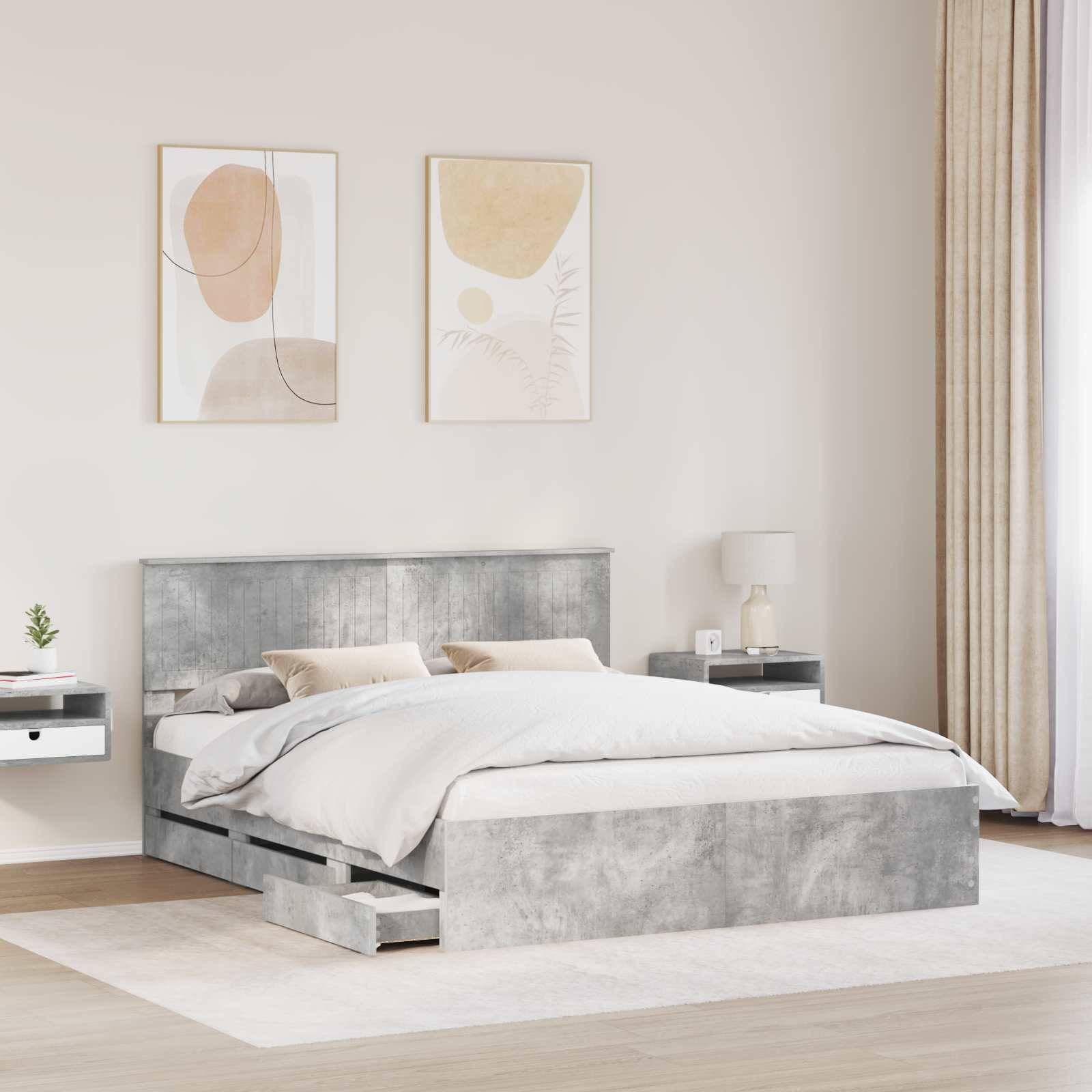 vidaXL Bettrahmen mit Kopfteil Beton Grau 160 x 200 cm Ingenieurs Holz