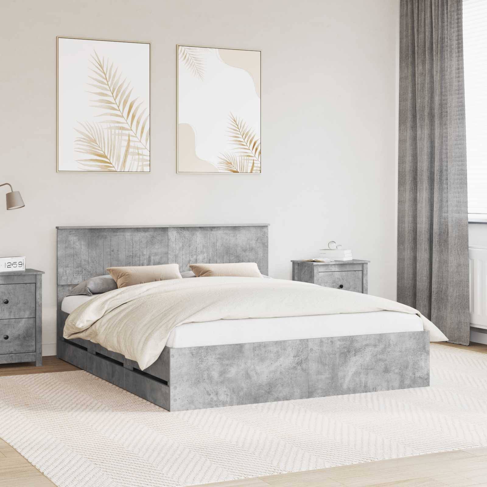 vidaXL Bettrahmen mit Kopfteil Beton Grau 160 x 200 cm Ingenieurs Holz