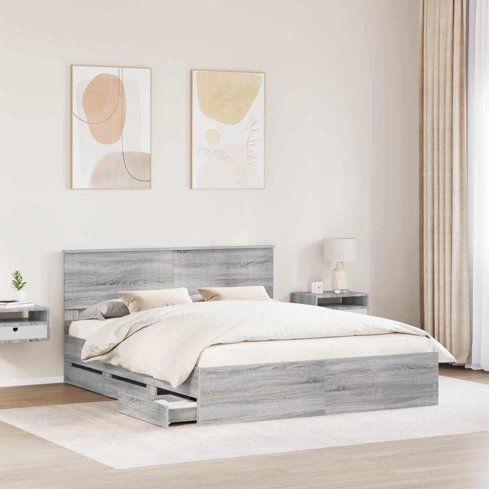 vidaXL Bettrahmen Graues Sonoma 160 x 200 cm Ingenieurs Holz