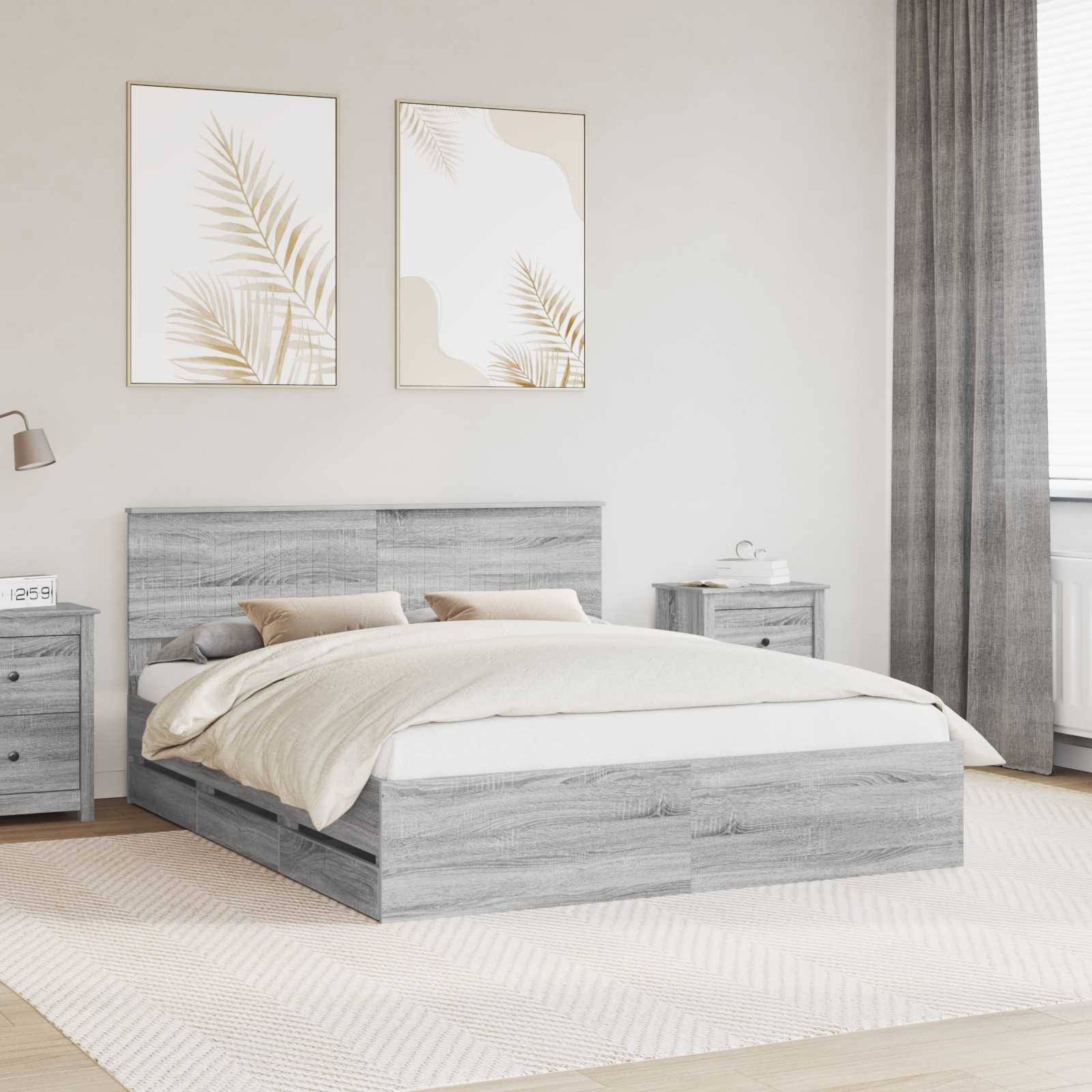 vidaXL Bettrahmen Graues Sonoma 160 x 200 cm Ingenieurs Holz