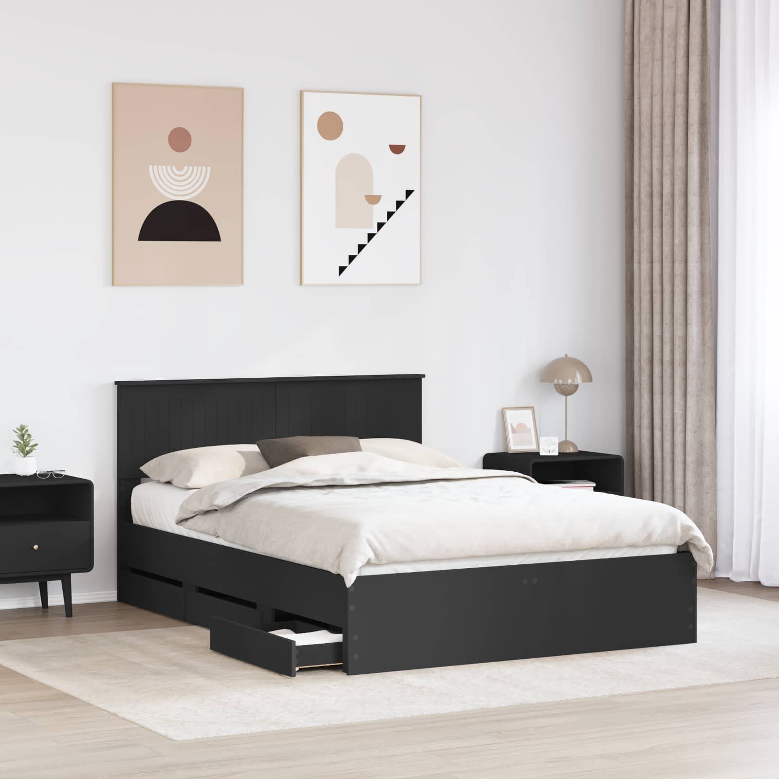 vidaXL Bettrahmen mit Schubladen Schwarz 140 x 190 cm Ingenieurs Holz