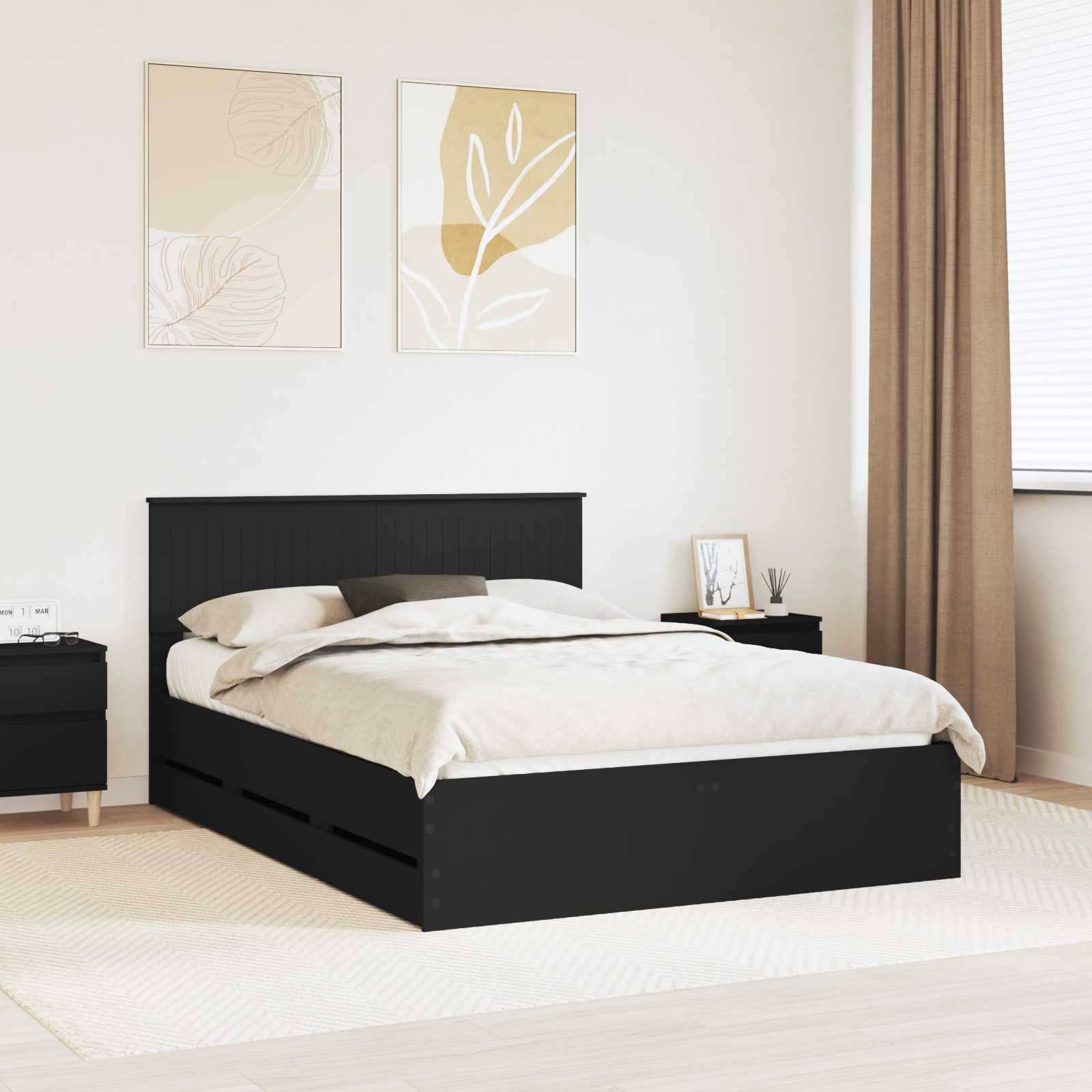 vidaXL Bettrahmen mit Schubladen Schwarz 140 x 190 cm Ingenieurs Holz