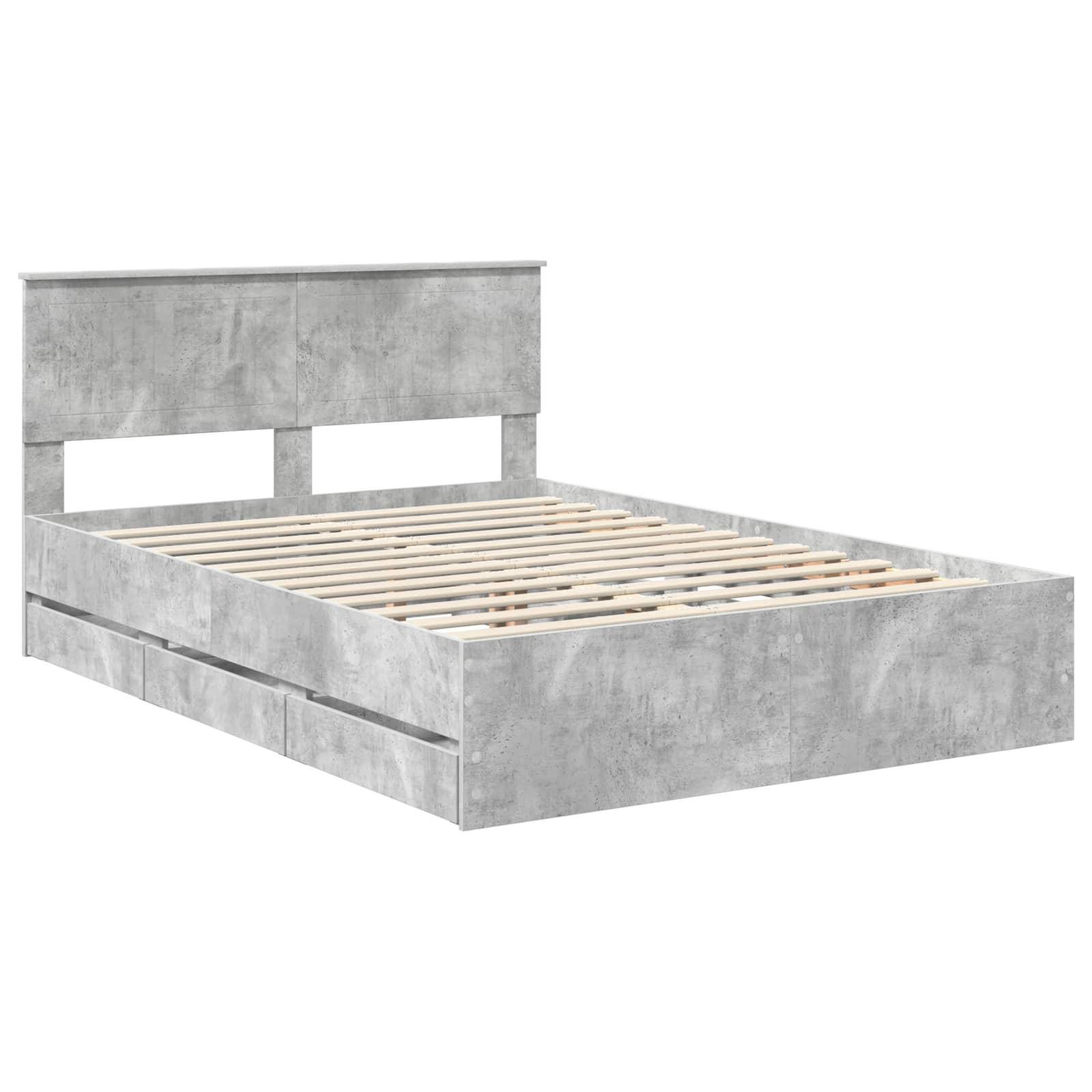 vidaXL Bettrahmen mit Kopfteil Beton Grau 140 x 190 cm Ingenieurs Holz