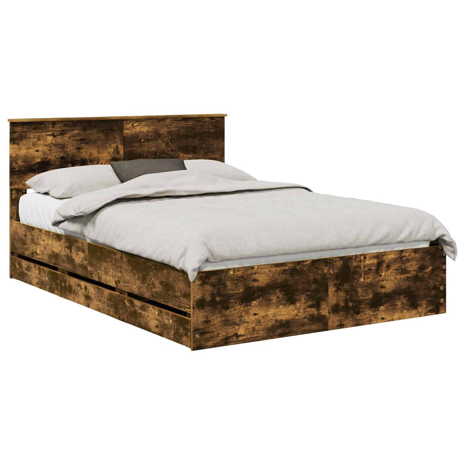 vidaXL Bettrahmen Geräucherte Eiche 140 x 190 cm Ingenieurs Holz