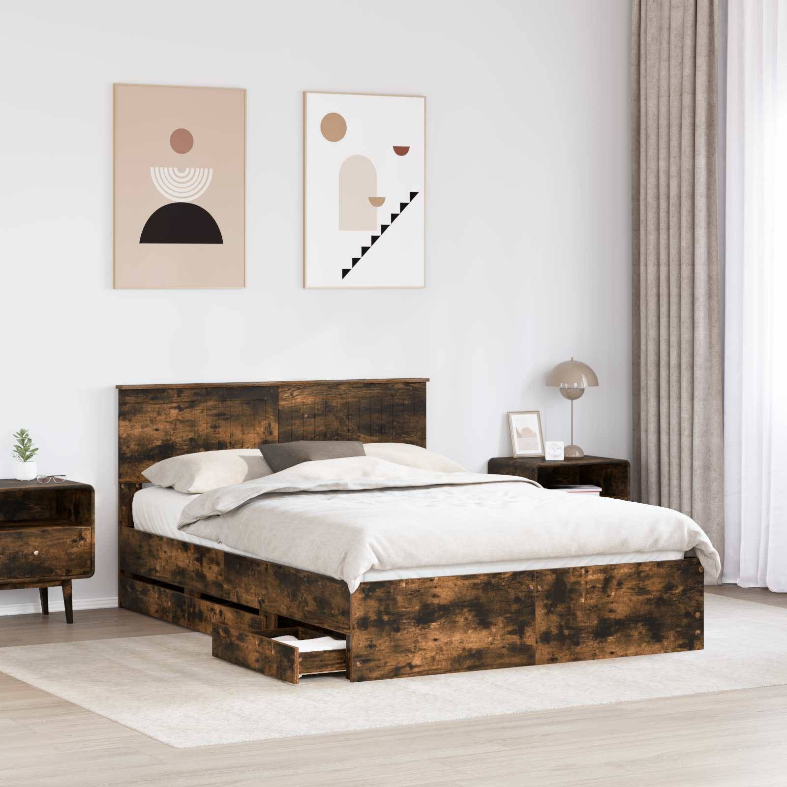 vidaXL Bettrahmen Geräucherte Eiche 140 x 190 cm Ingenieurs Holz