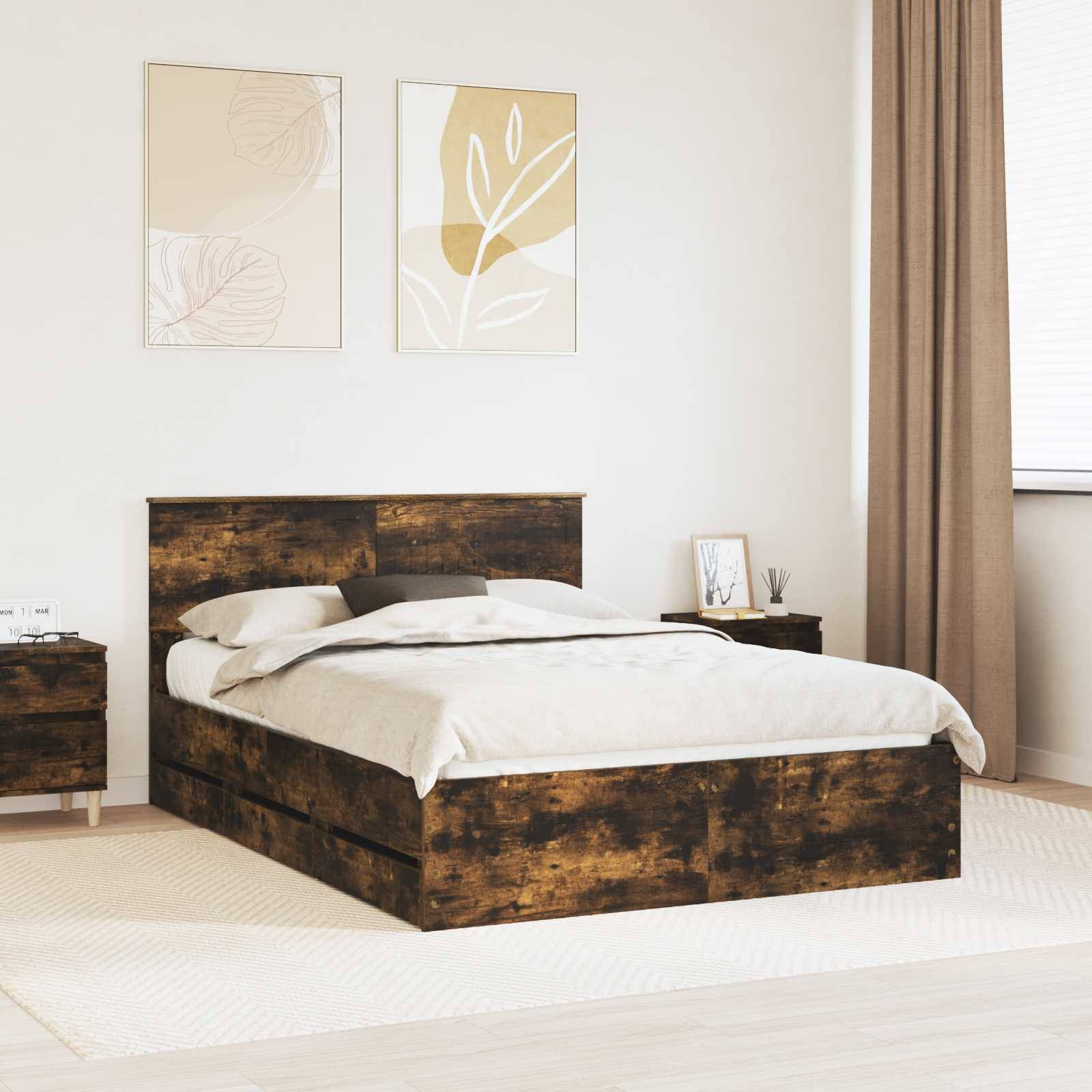 vidaXL Bettrahmen Geräucherte Eiche 140 x 190 cm Ingenieurs Holz