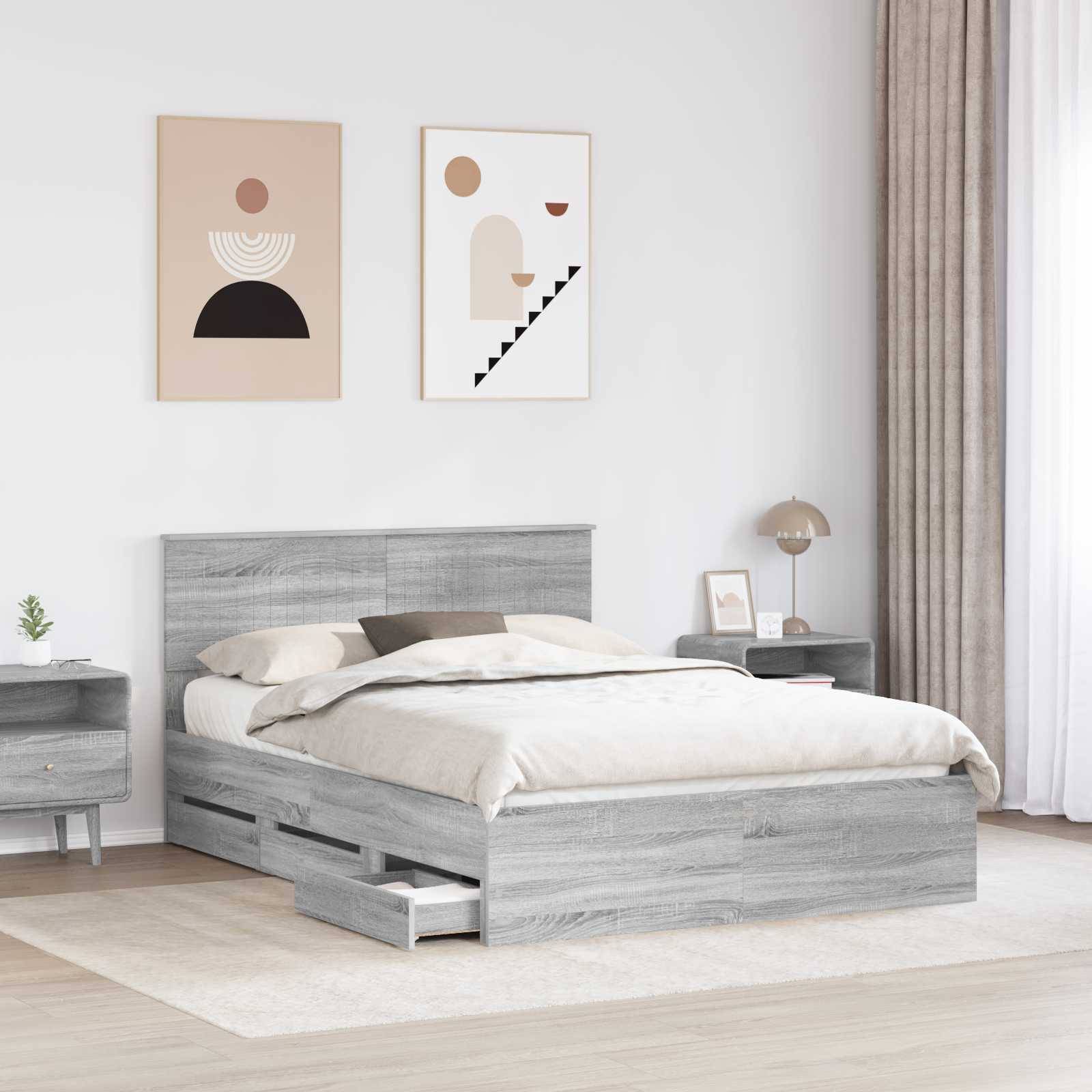 vidaXL Bettrahmen Graues Sonoma 140 x 200 cm Ingenieurs Holz