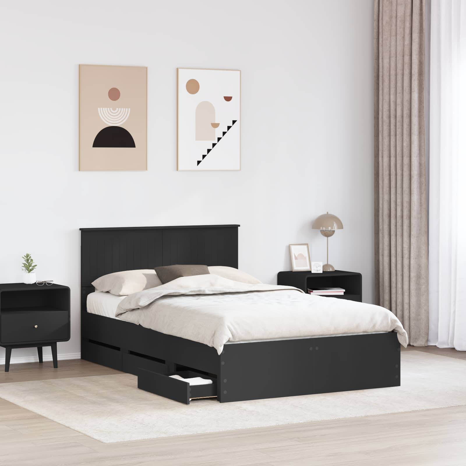 vidaXL Bettrahmen mit Schubladen Schwarz 120 x 190 cm Ingenieurs Holz